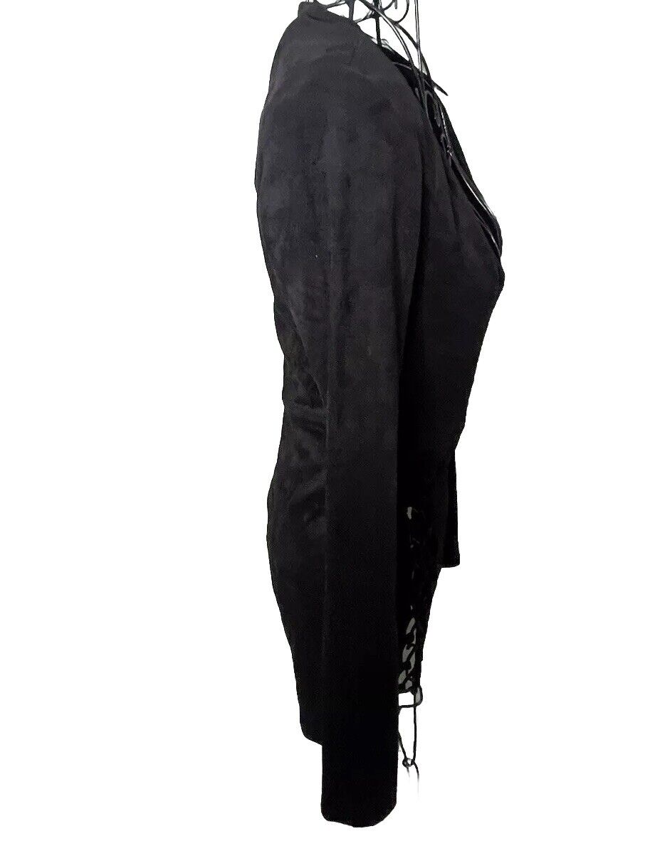 Babyboo Dress Black Candy Faux Suede Lace Up Mini Bodycon Stretch Size Medium