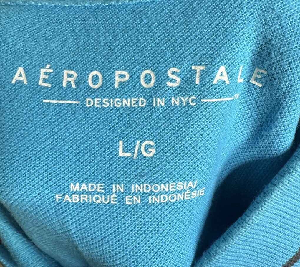 Aeropostale Mens Polo Short Solid Blue Large Cotton Blend Short Sleeve Collar