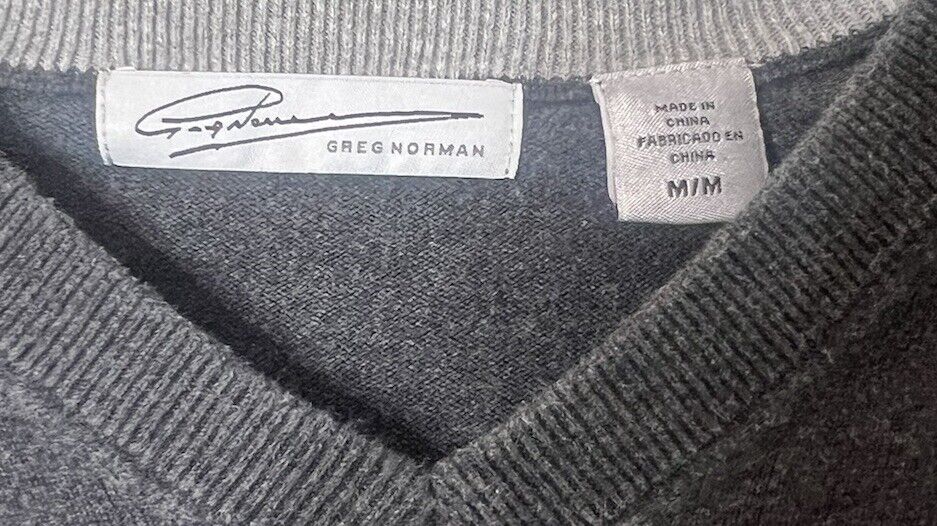 Greg Norman Men's Cotton V-Neck Sweater Grey Size Medium