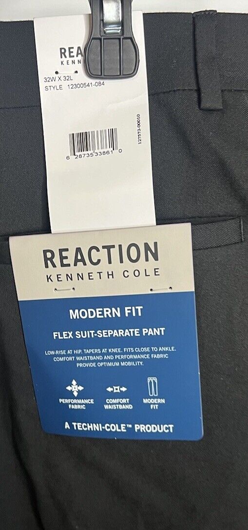 Kenneth Cole Reaction Men's 32x32 Slim Fit Dress Pants Stretch Black NEW