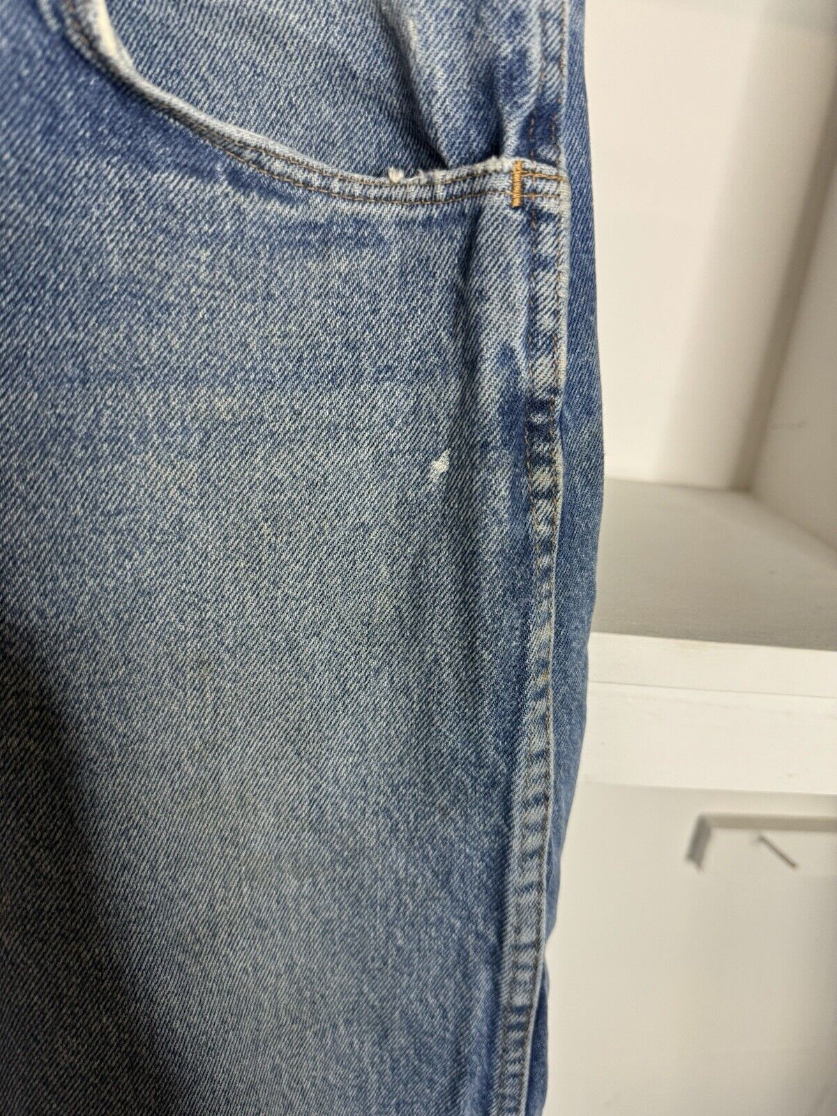 Vintage Rustler Jeans Men 38x32 Dark Blue 100% Work Jeans Beat Up