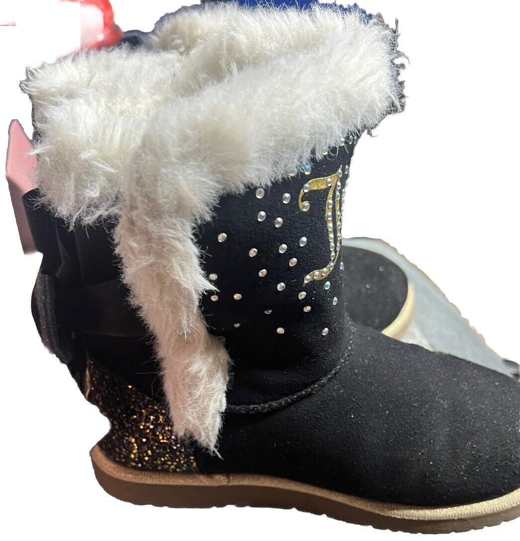 Juicy Couture "Burbank" Cozy Bootie, Black/Gold, Size 1