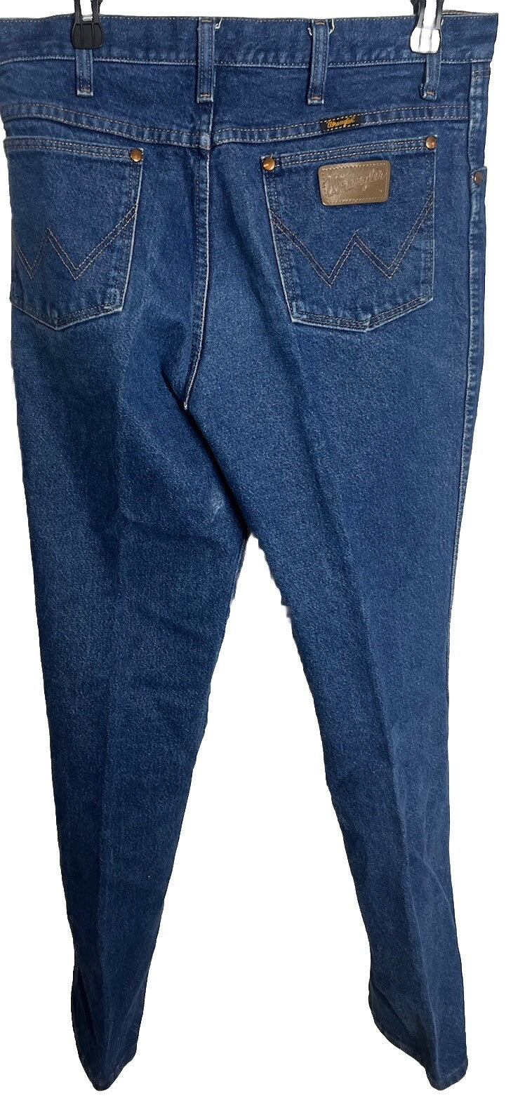 Wrangle Rooted Jeans Mens 32x32 Blue Straight Medium Wash Cowboy Made In USA