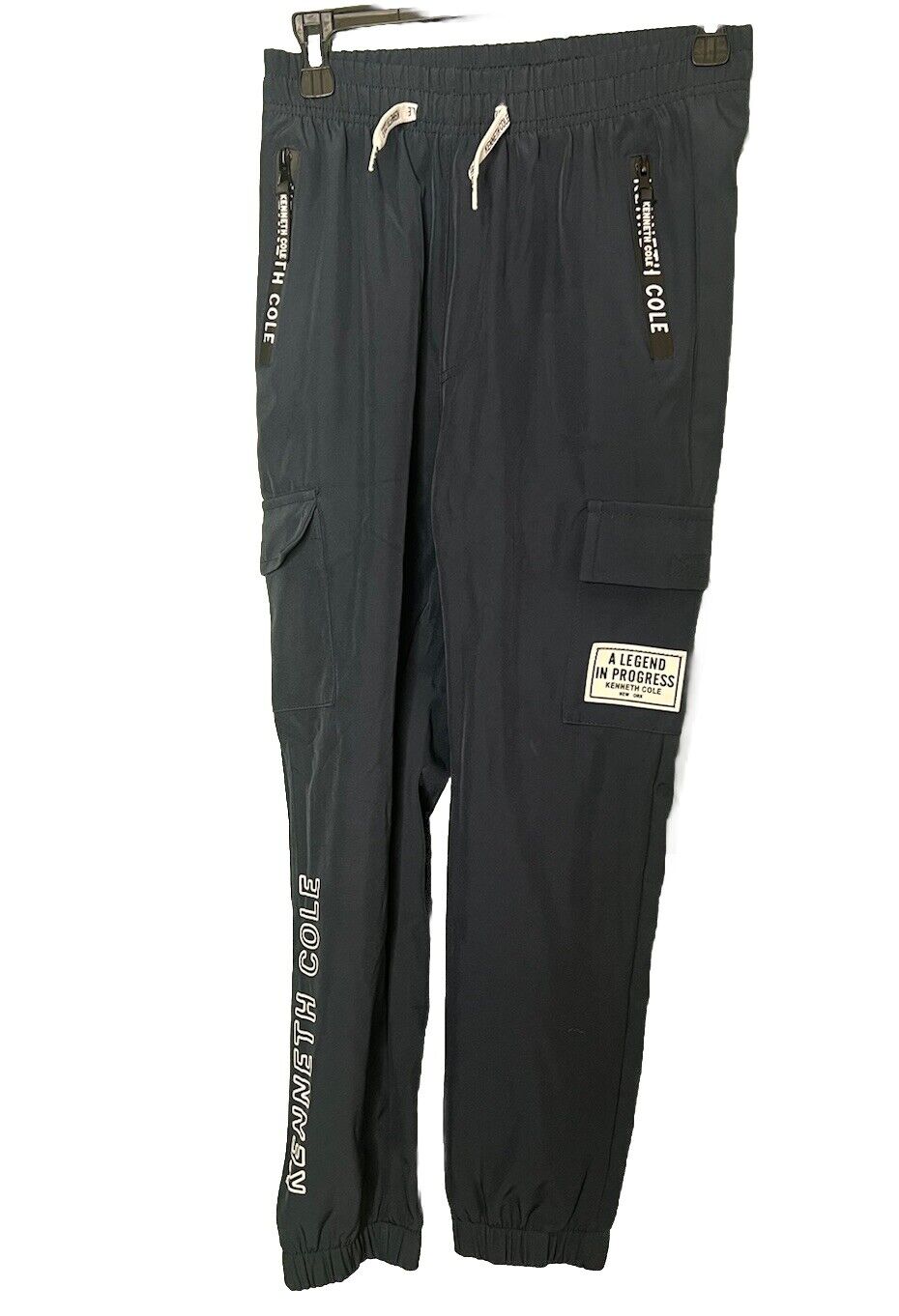 Kenneth Cole joggers sweatpants M Drawstring Gray Blue Tapered Ankle