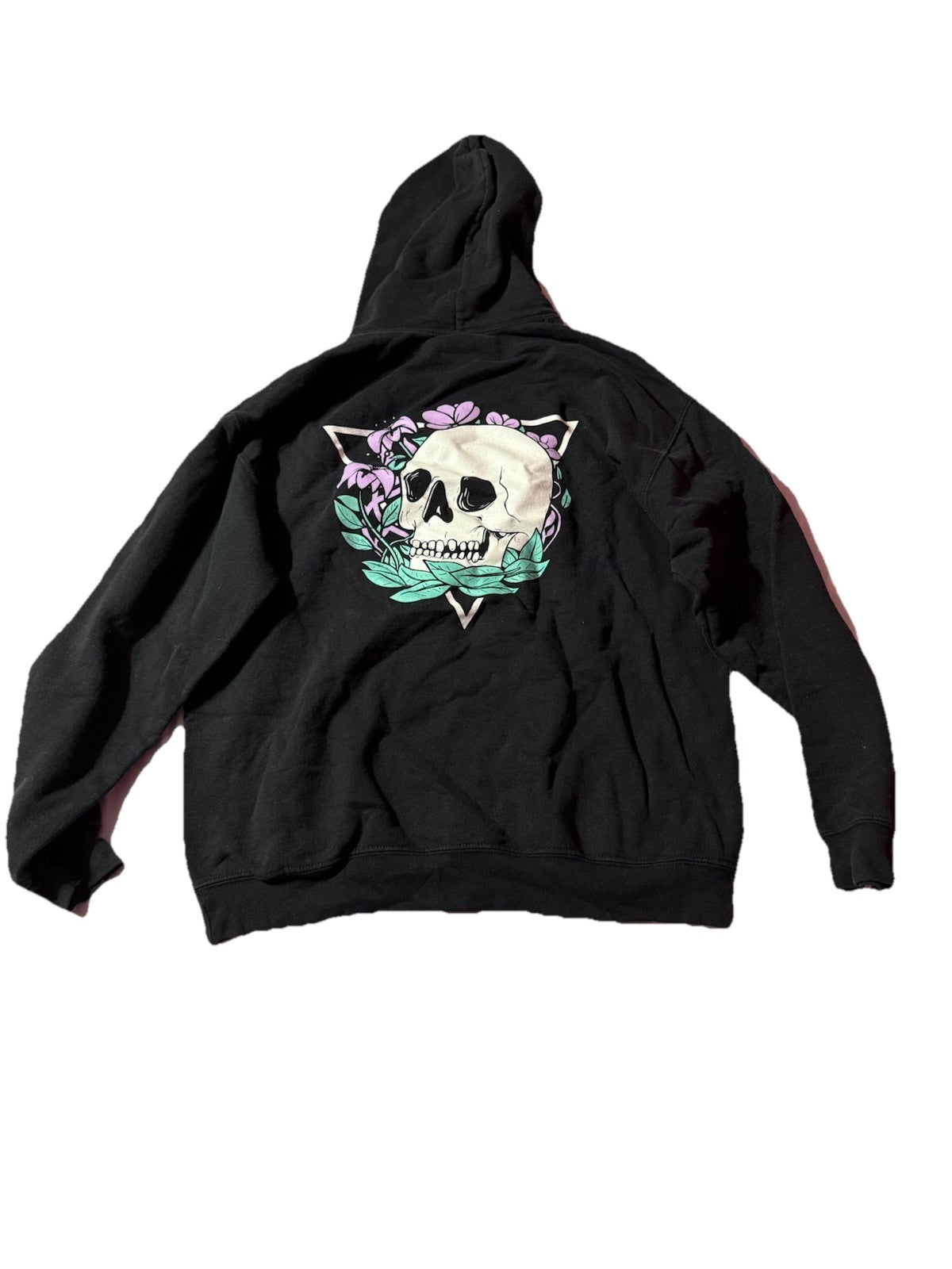 Black Skull Hoodie Medium Floral Leaves