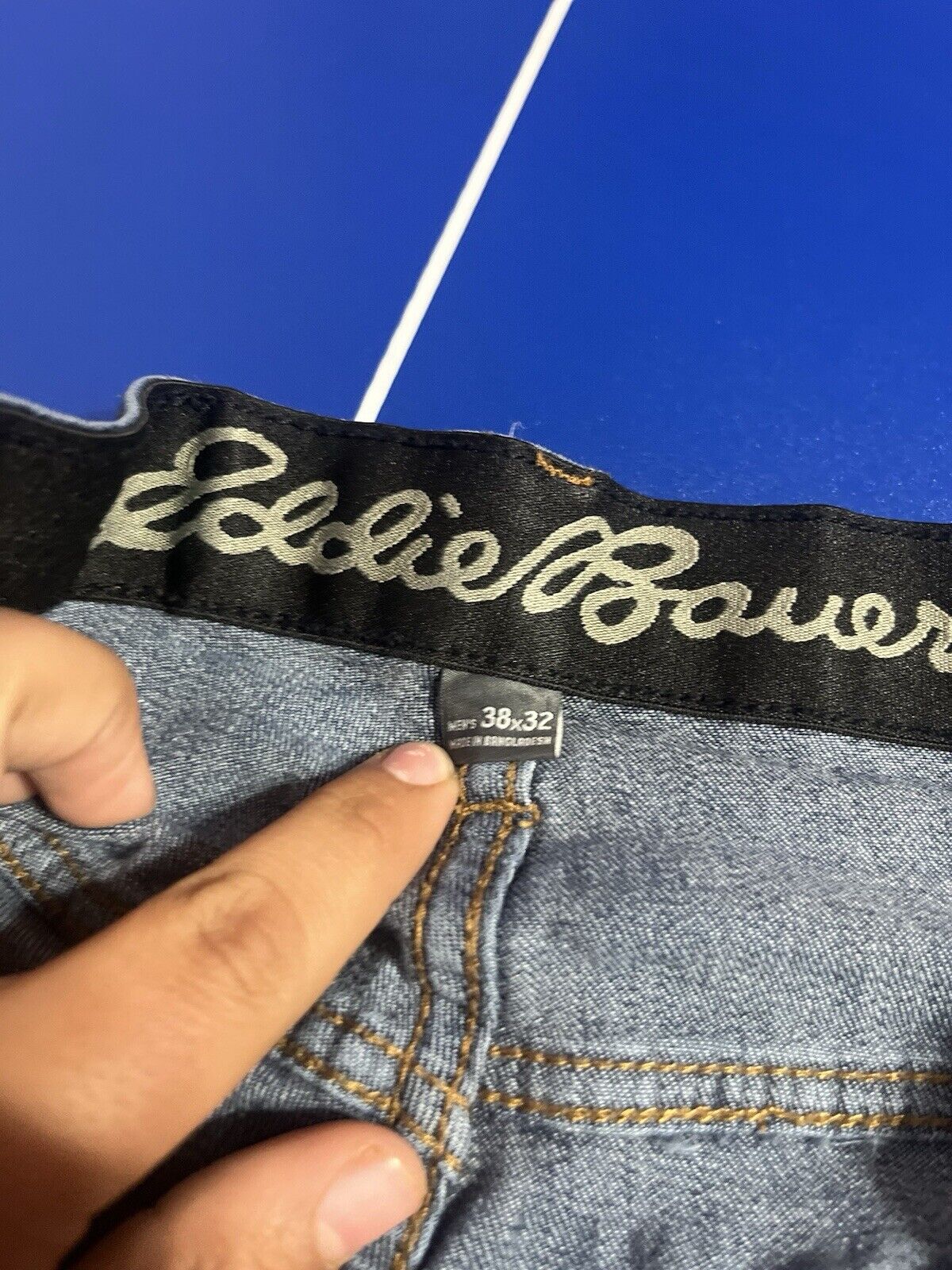 Eddie Bauer Denim Work Jeans Relaxed Basic Heavy Straight Blue Mens Size 38 x 32