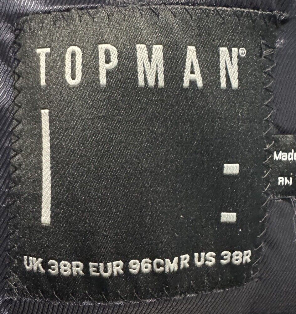 Topman Blazer Jacket Men's 38R Sport Coat One Button Blue Plaid Skinny Office