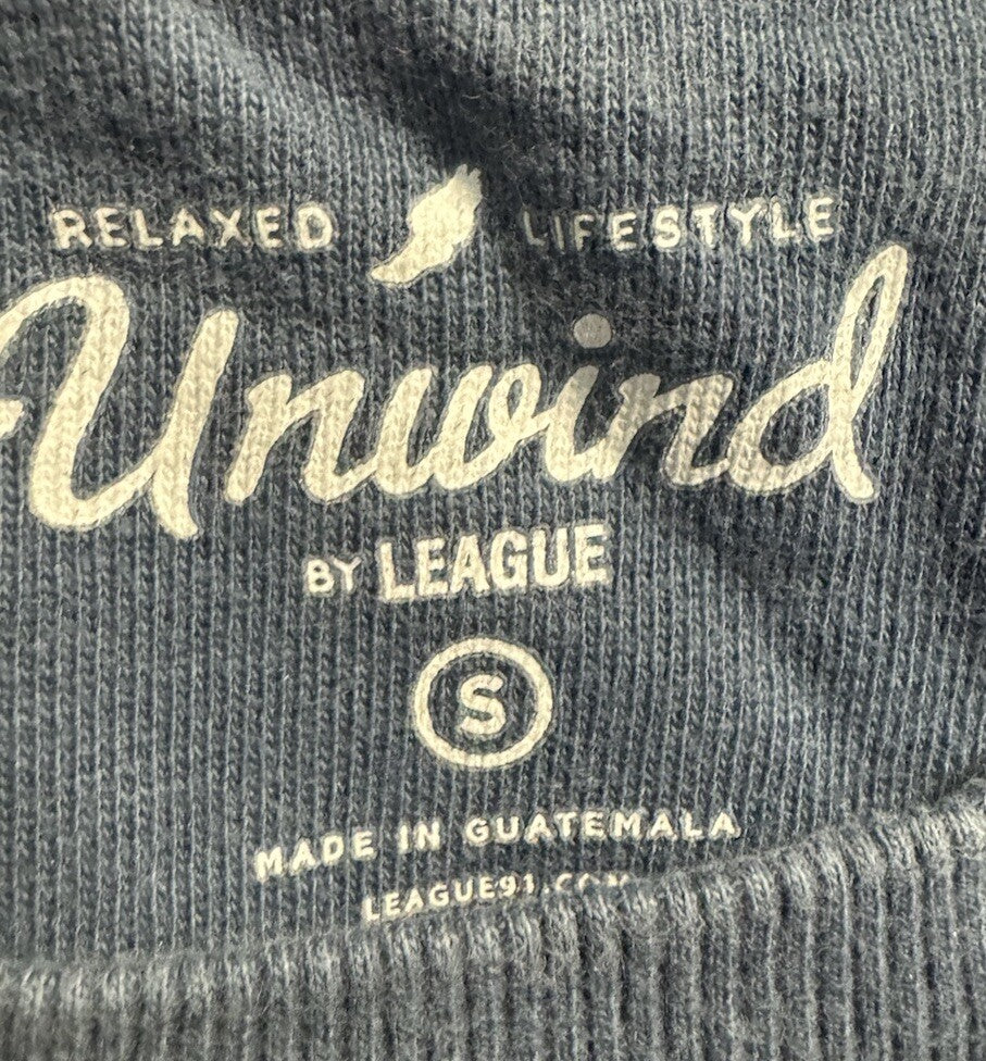 Unwind By League Ribbed Pullover Shirt Top Long Sleeve Manhasset Blue Size S