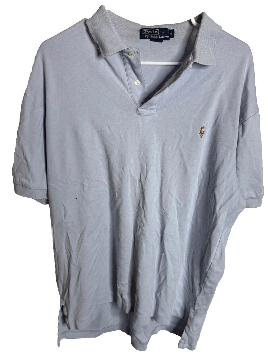 Ralph Lauren Polo Shirt Medium Mens Heather Blue Custom Slim Fit Short Sleeve