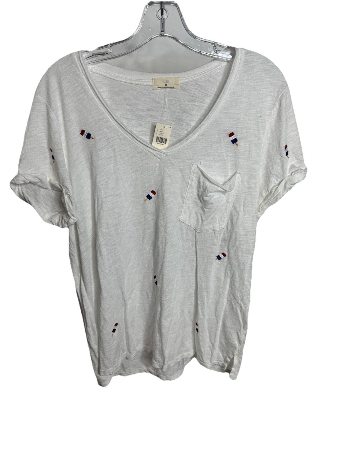 T.LA White Short Sleeve V-Neck Pocket Tee Size Medium