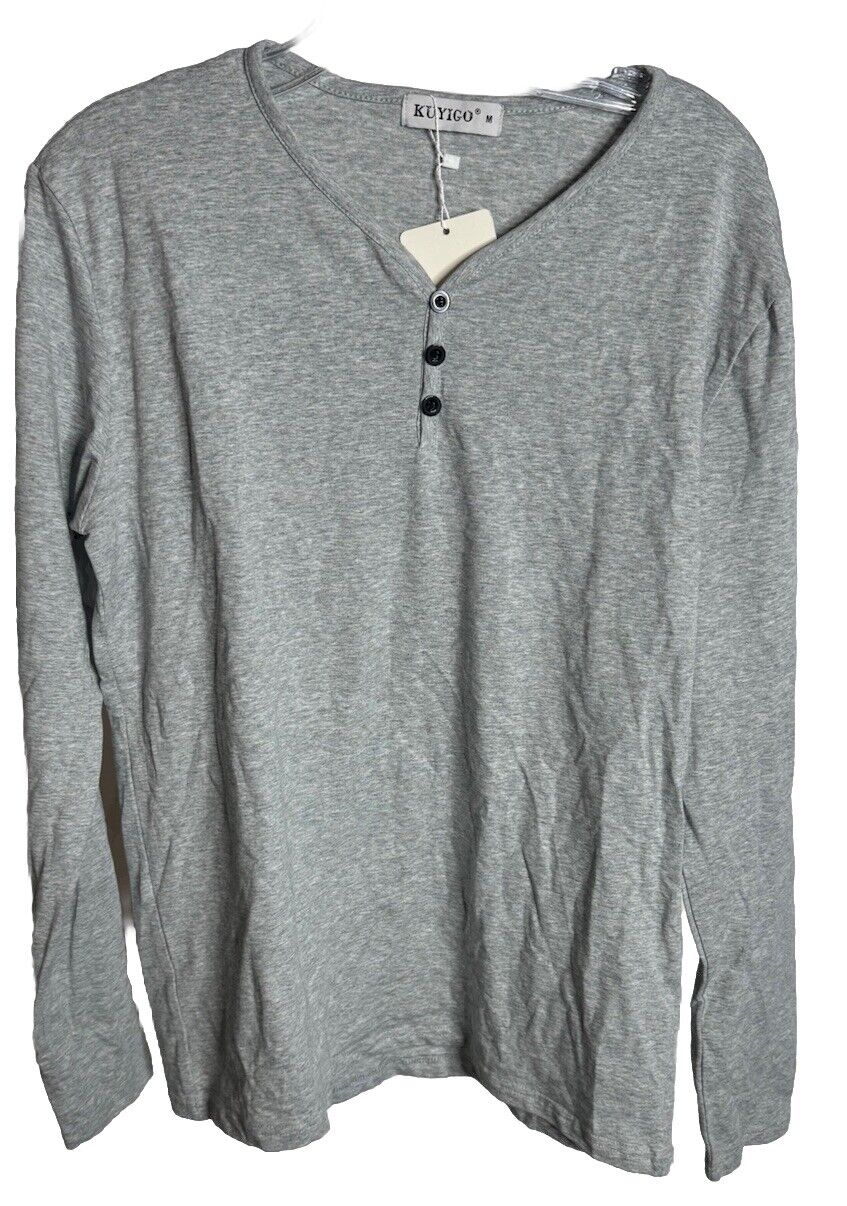 KUYIGO Henley Shirt Men's Medium Long Sleeve Button Front