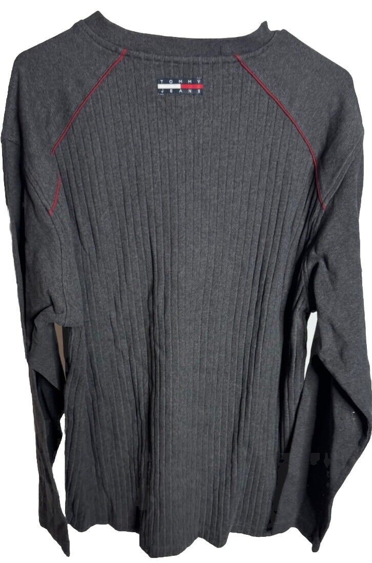 Tommy Jeans Sweatshirt Mens Gray Pullover Logo V Neck Sweatshirt Size Large