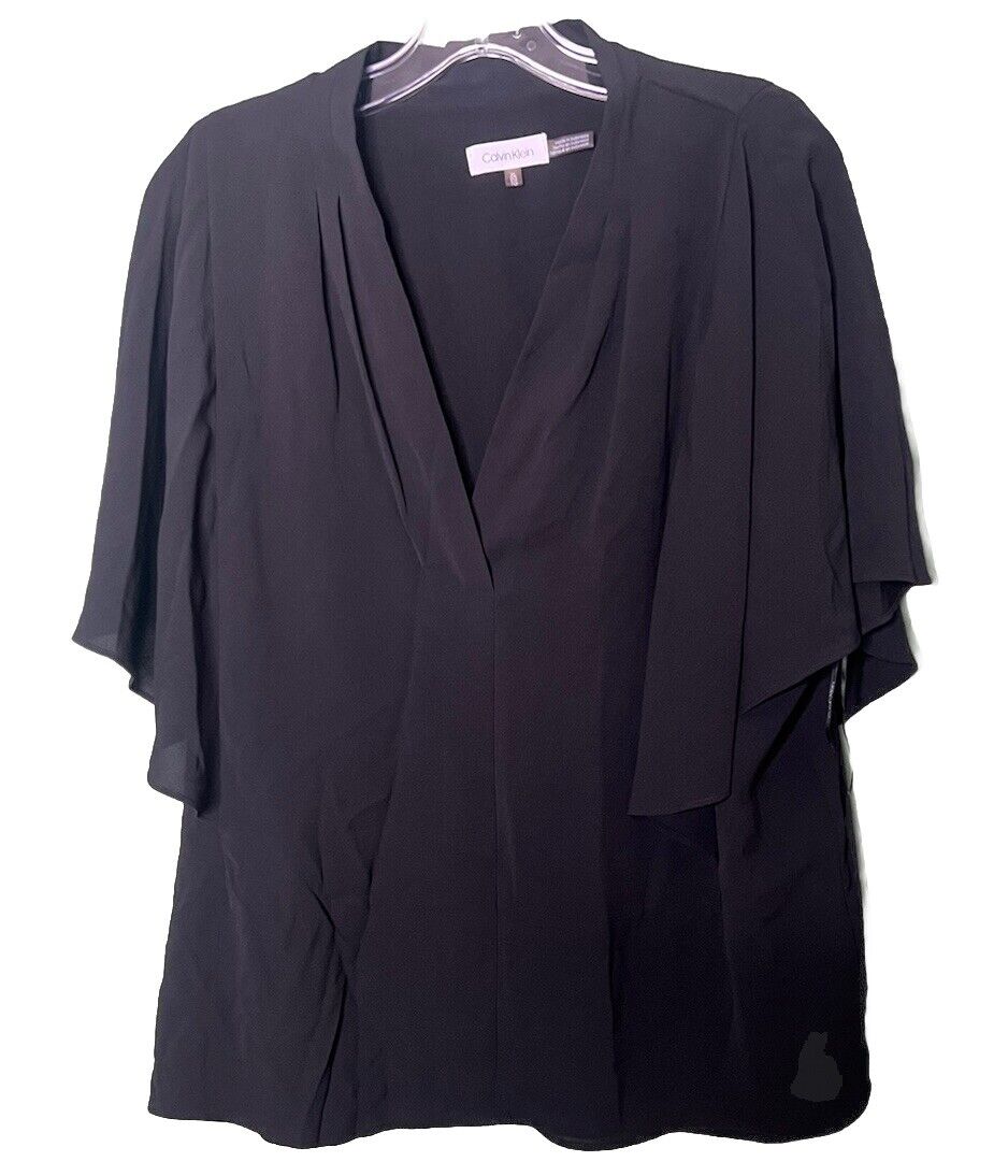 Calvin Klein Women's Cap-Sleeve V-Neck Blouse Size L