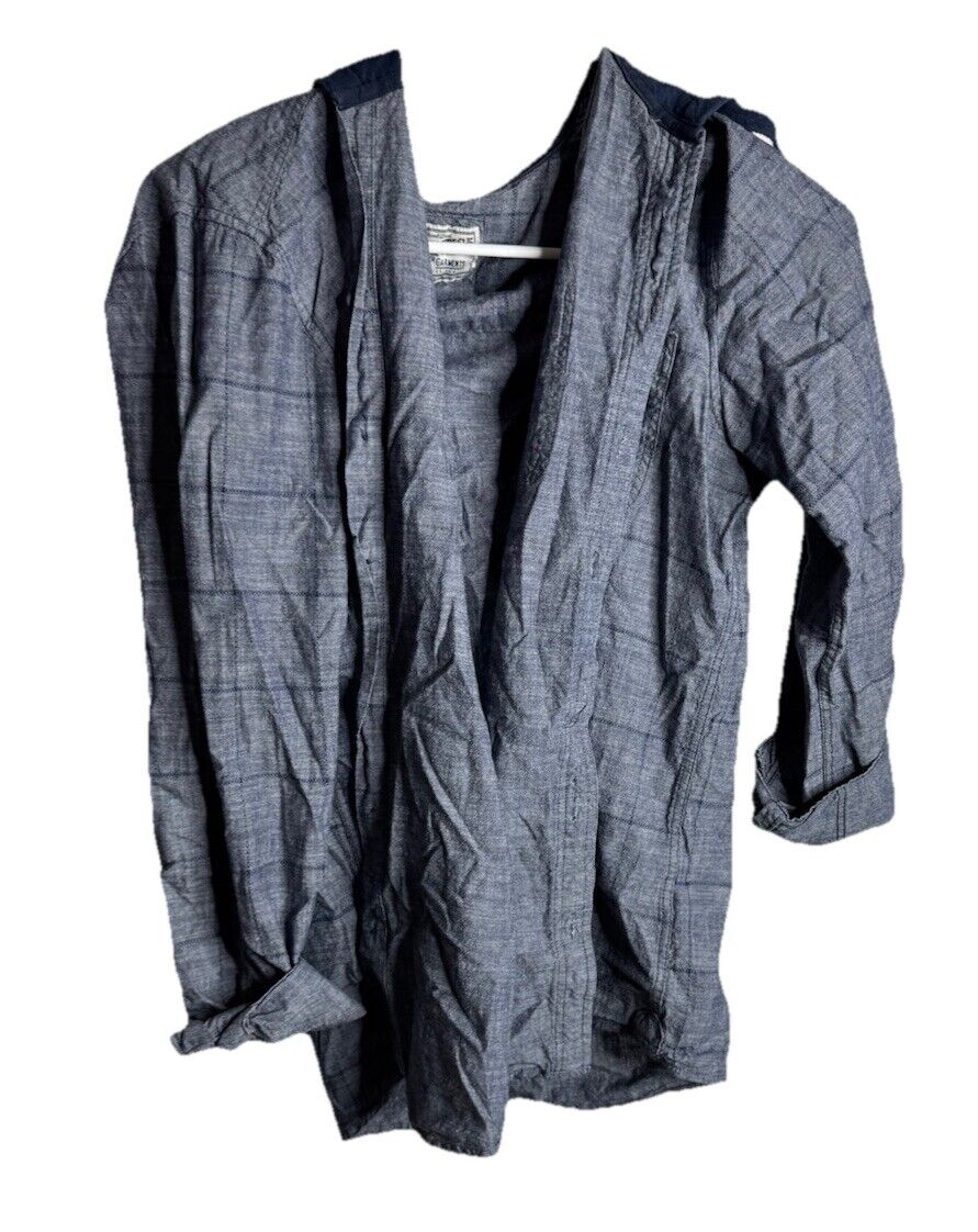 Authentic Work Worn Garments Shirt With Hood Mens Small Gray Striped Button Up