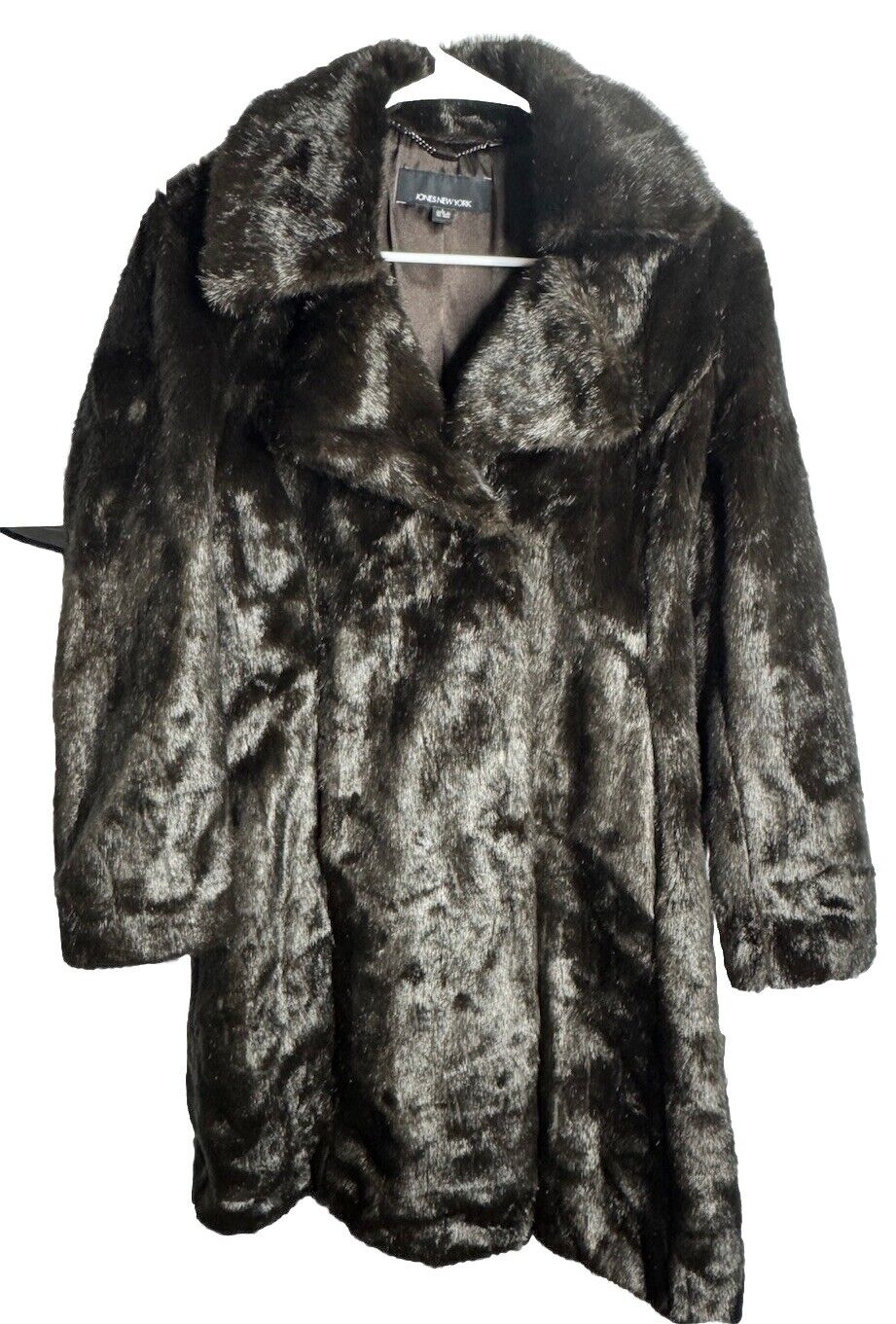 Jones New York Womens Large Faux Fur mink Coat plush car jacket winter