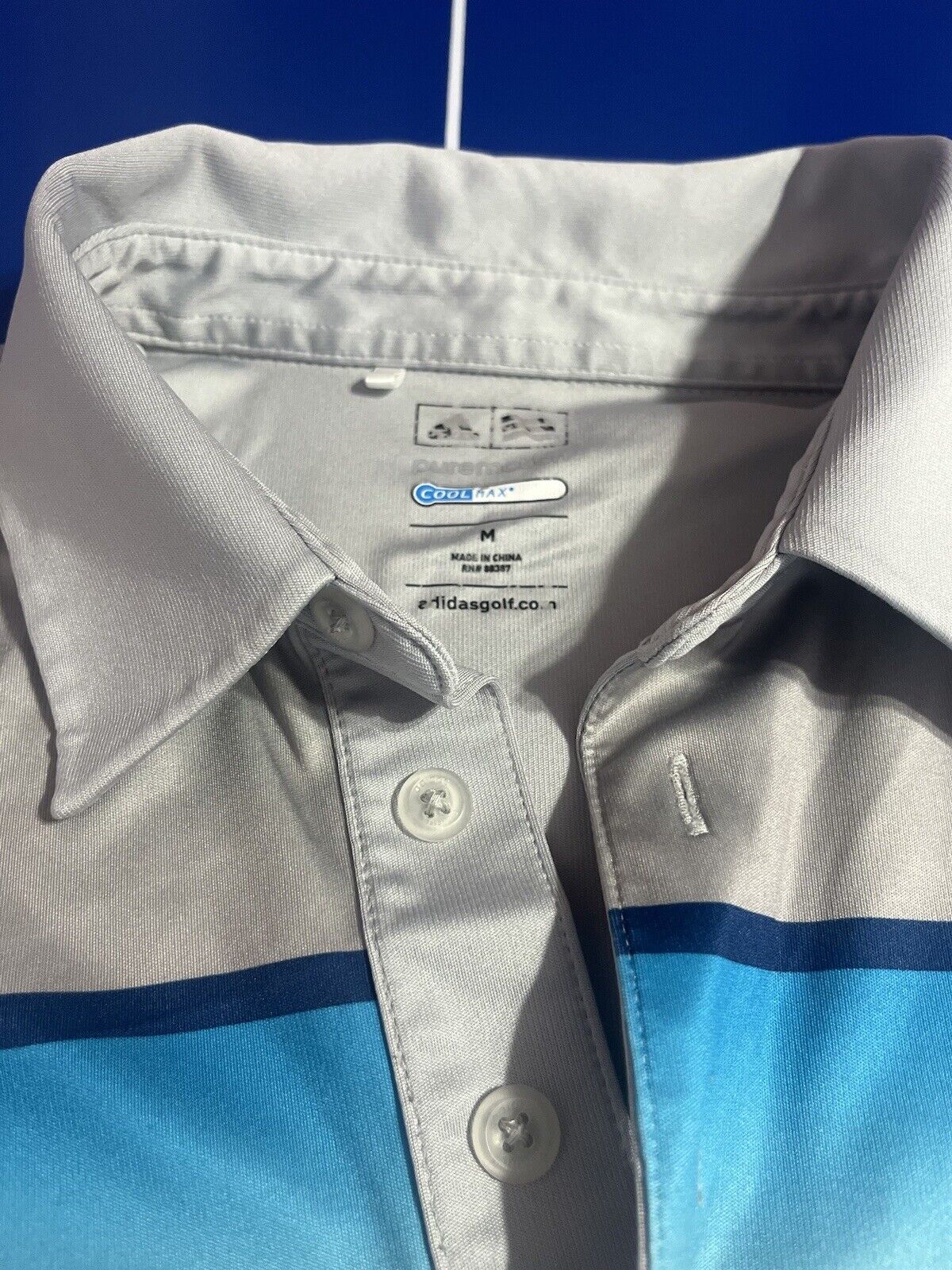 Mens Adidas Golf Blue Short Sleeve Polo Shirt Blue White Size Medium Activewear