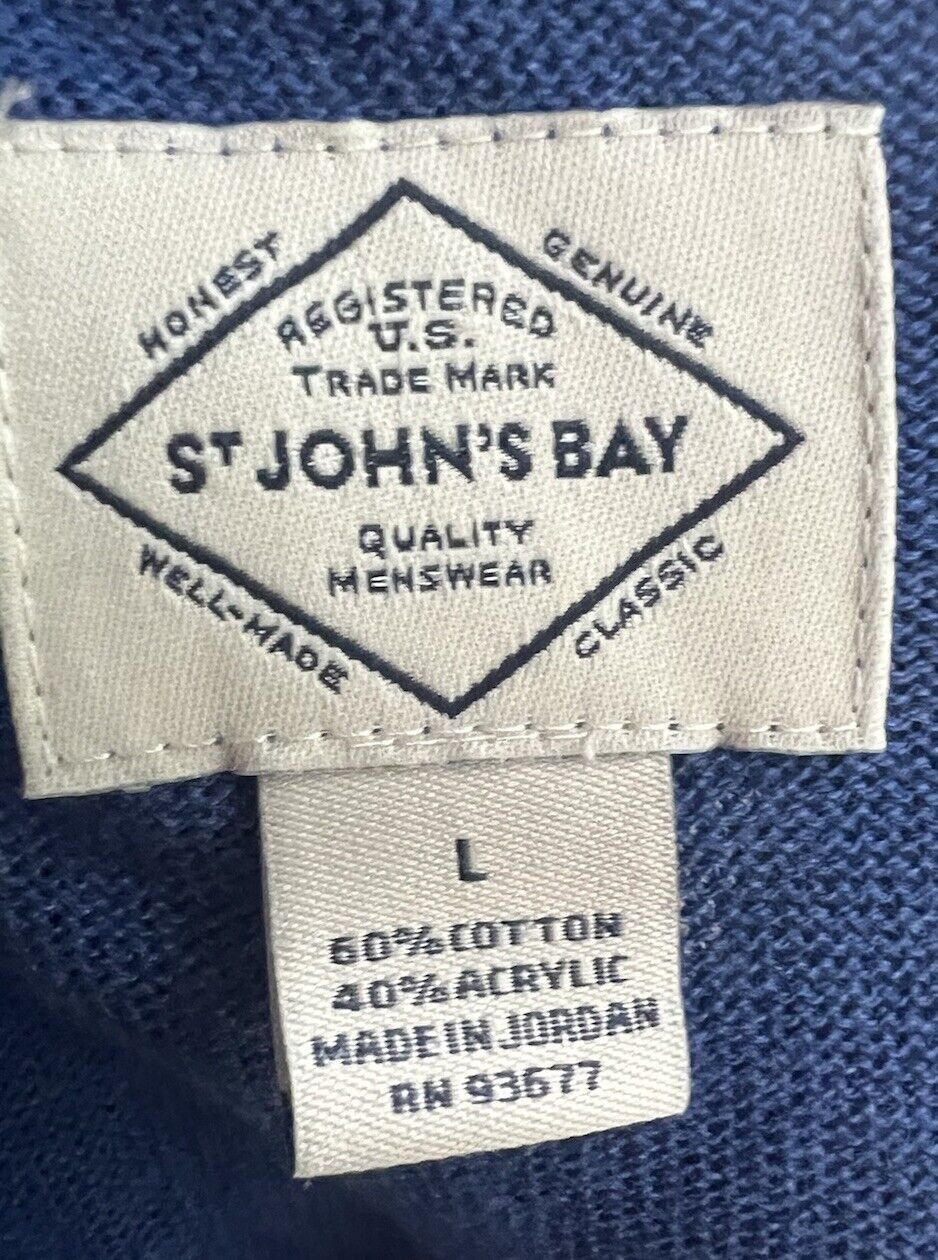 St. Johns Bay V-Neck Long Sleeve Pullover Sweater Blue Size Large Men