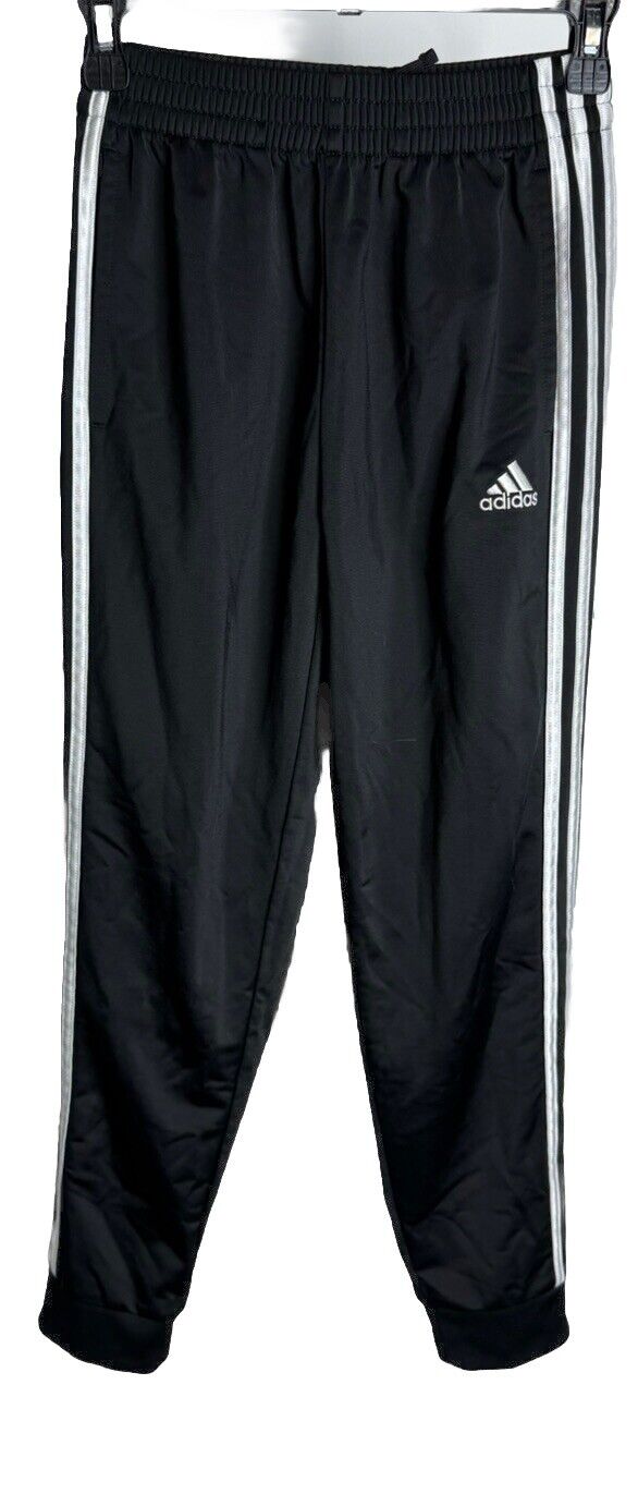 Adidas Pants Boys Medium Size 10/12 Black Pockets White Logo Kids Youth 24x27