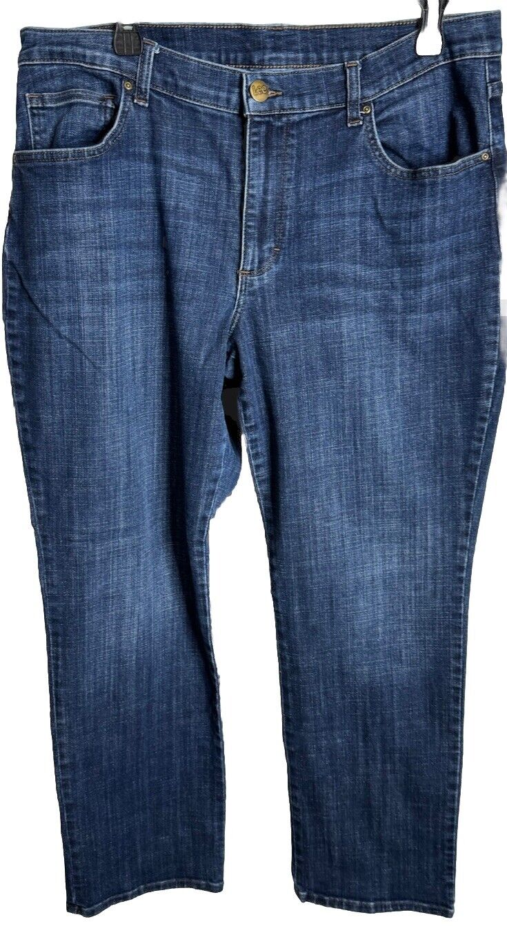 Lee Womens Blue Jeans Cotton Denim Straight Medium Wash Button Zip Stretch 16 M