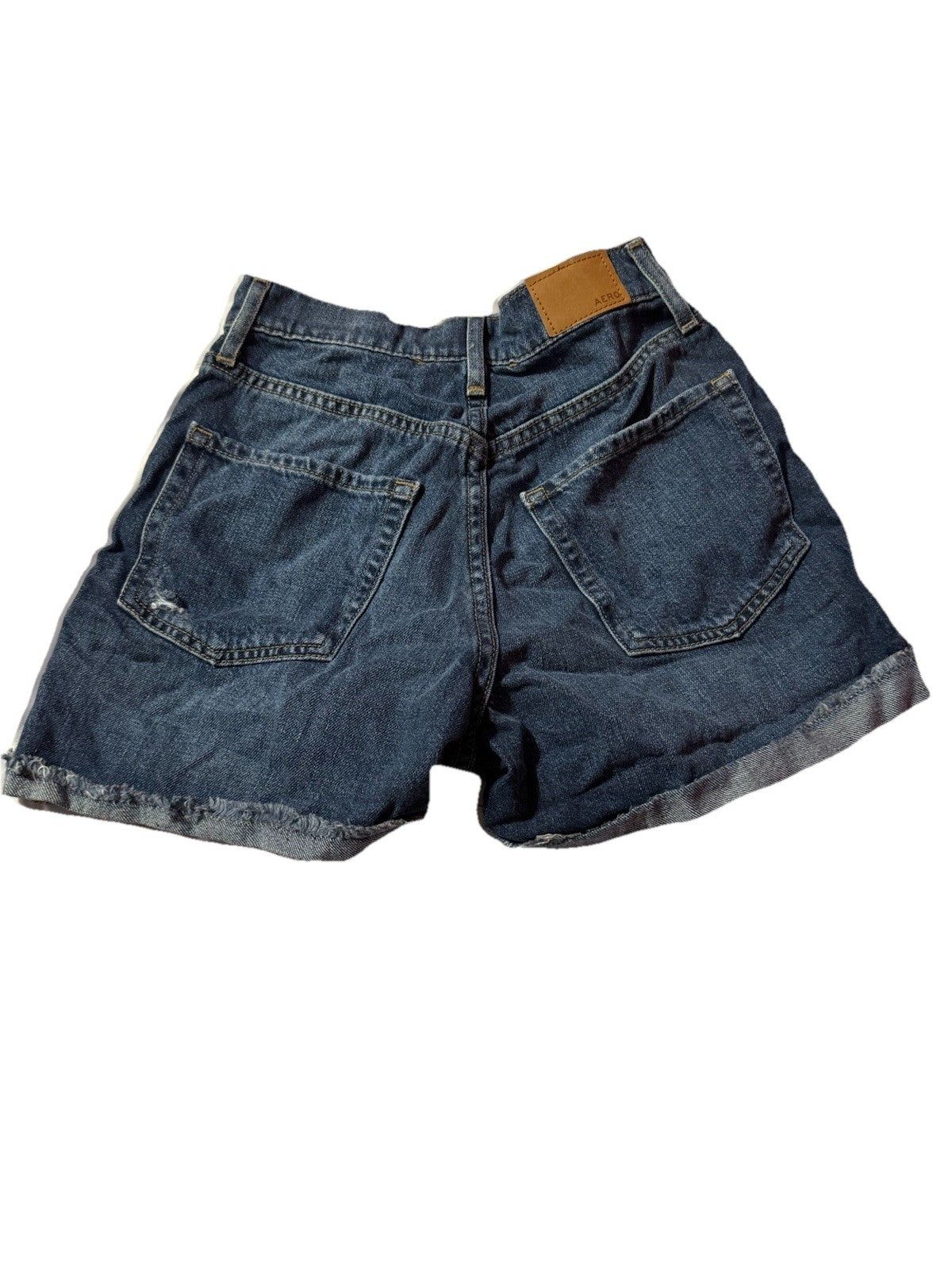 Aero High Rise Curvy Mom Shorts Womens Size 000 Distressed Cuffed Blue Denim New