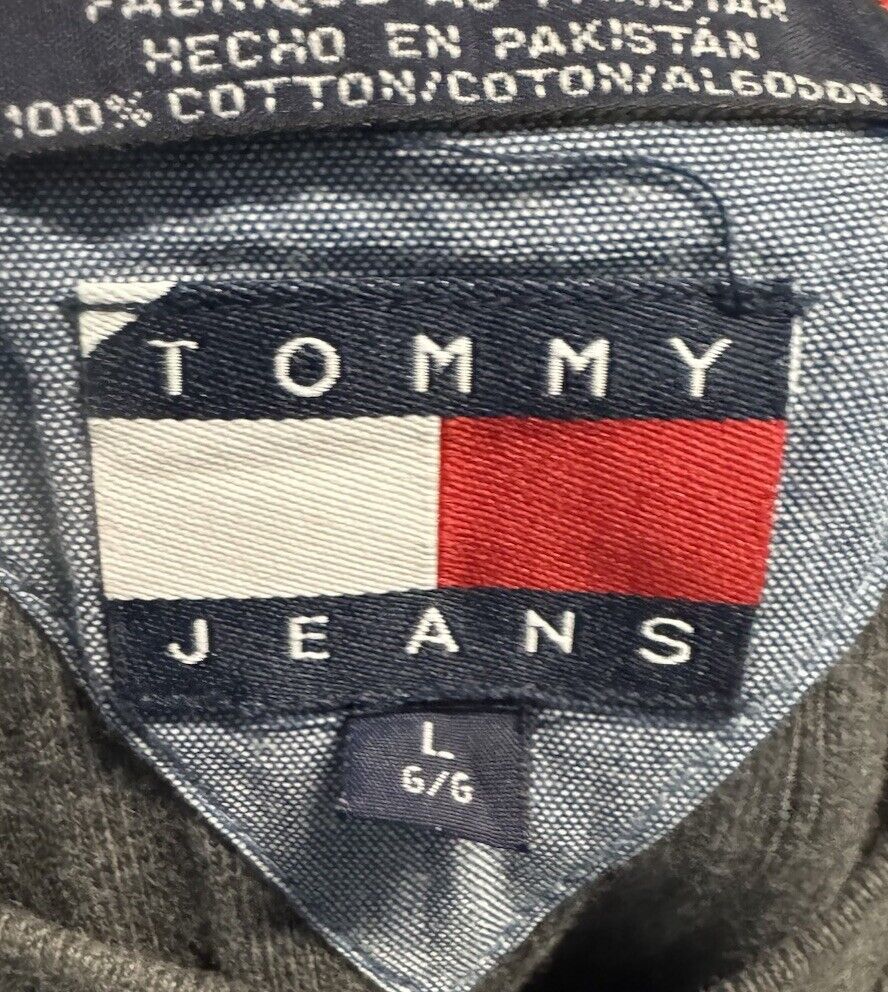 Tommy Jeans Sweatshirt Mens Gray Pullover Logo V Neck Sweatshirt Size Large