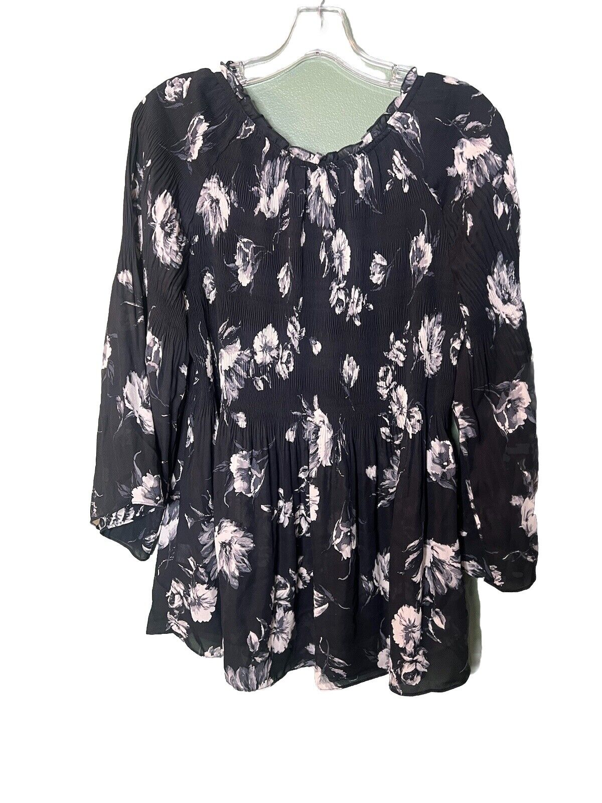 CROWN & IVY CURVY WOMENS FLORAL Print SHORT SLEEVES BLOUSE ~ XL