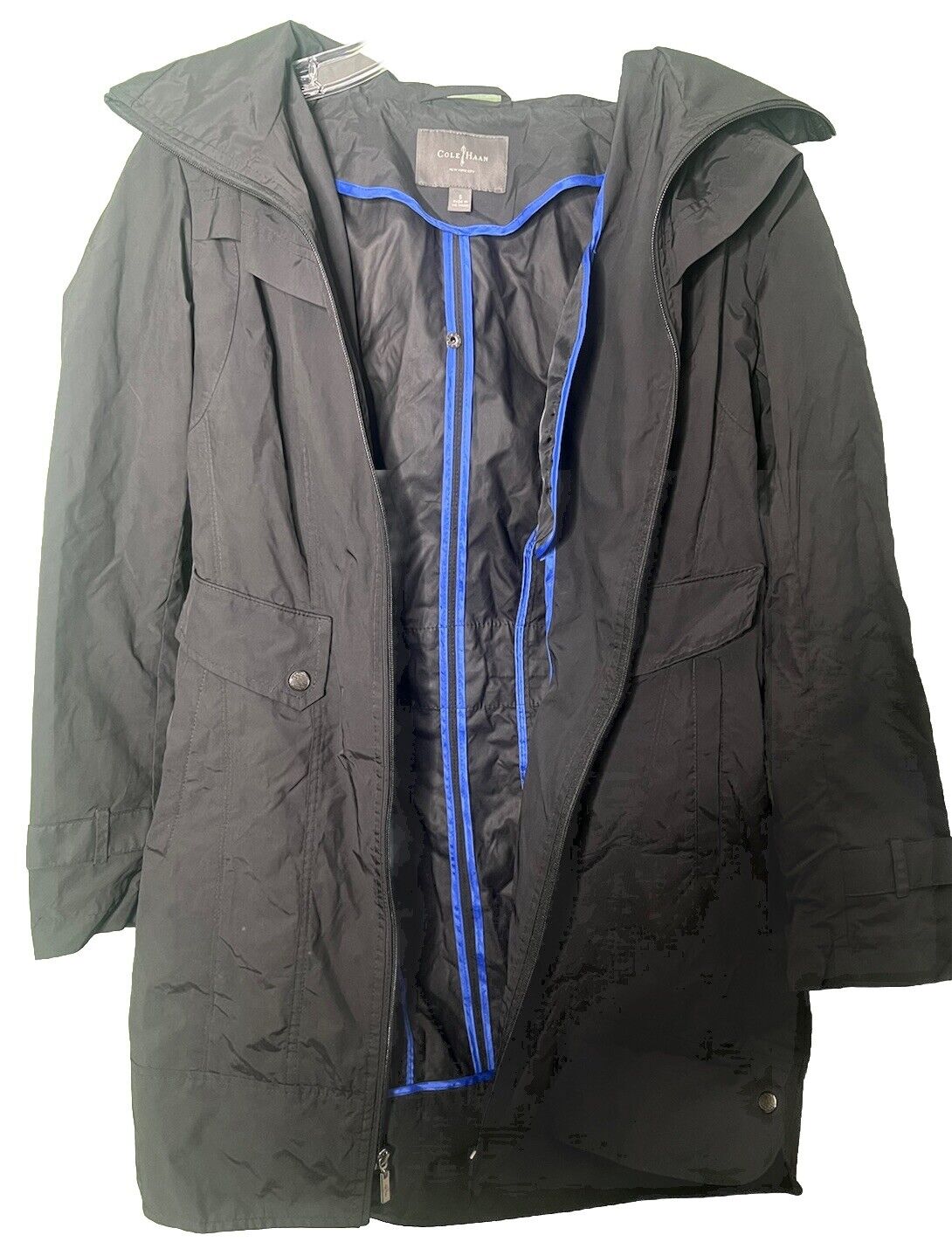 Cole Haan Signature Black Hooded Rain Jacket Women's Size Small Lightweight