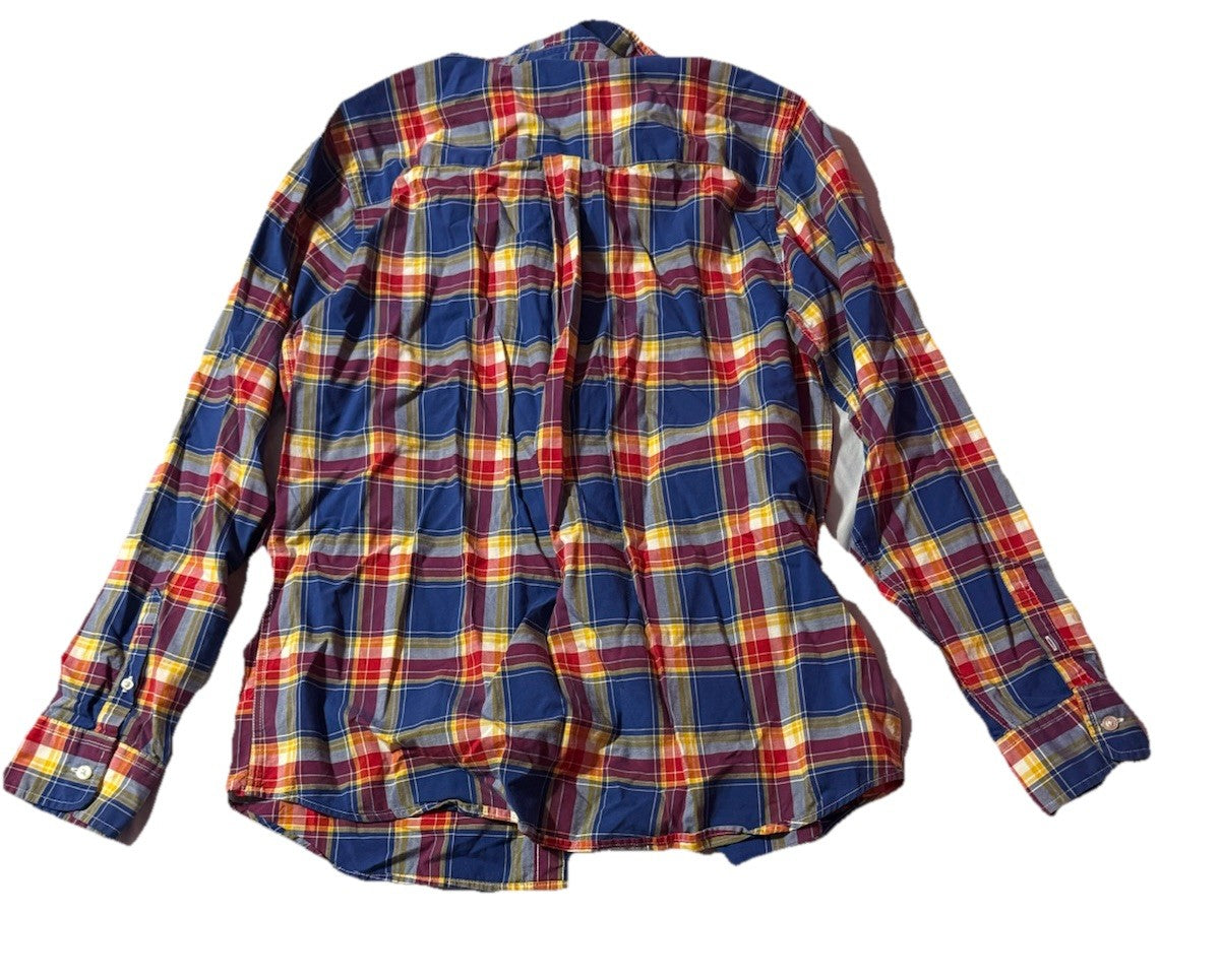 Lands End Plaid Button Up Shirt Boys Size XL 18/20 Long Sleeve Blue Flannel