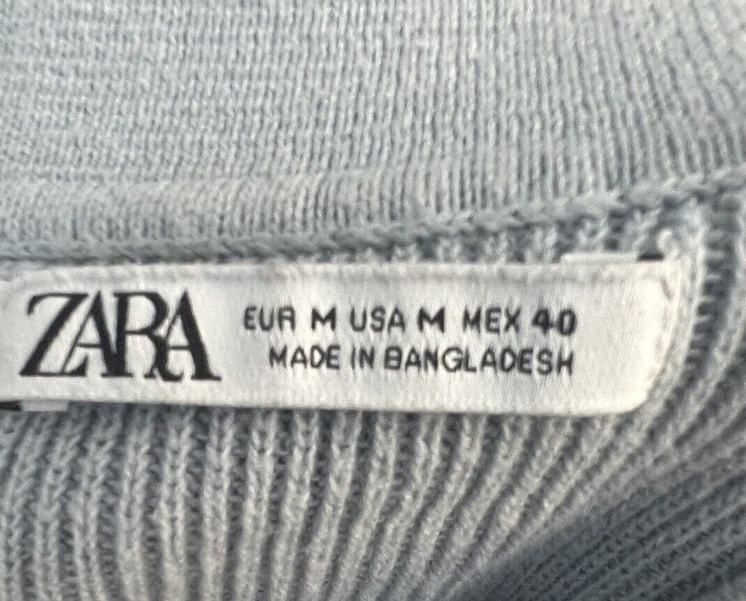 Zara Men's Polo Knit Shirt Short Sleeve Collared 3/4 Zip Size Medium