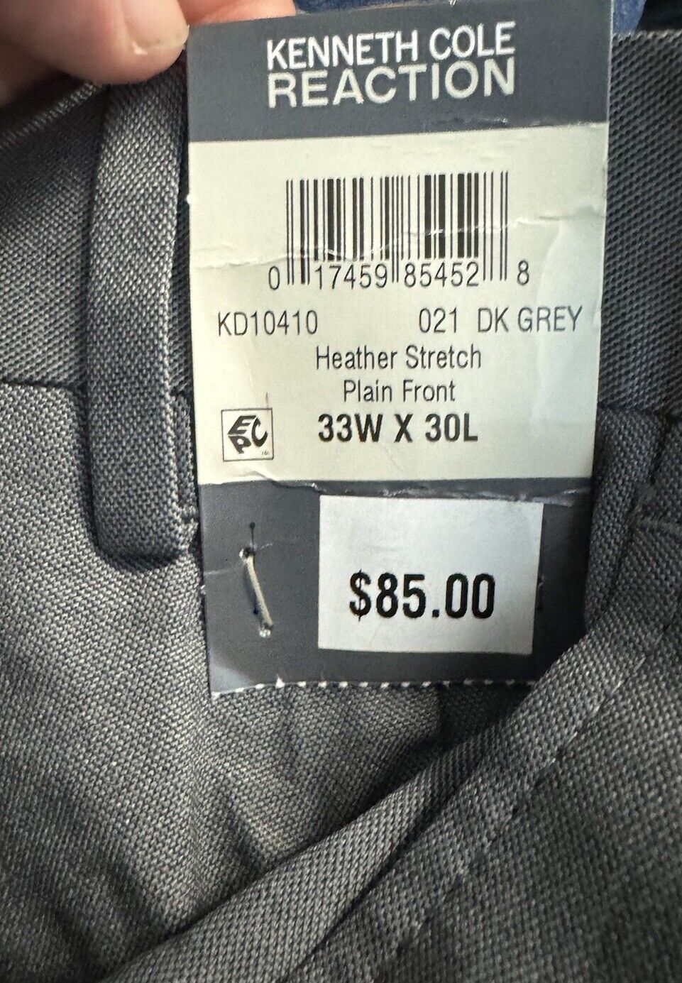 Kenneth Cole Reaction Mens Slim-Fit Gabardine Dress Pants 33 x 30 Dark Gray