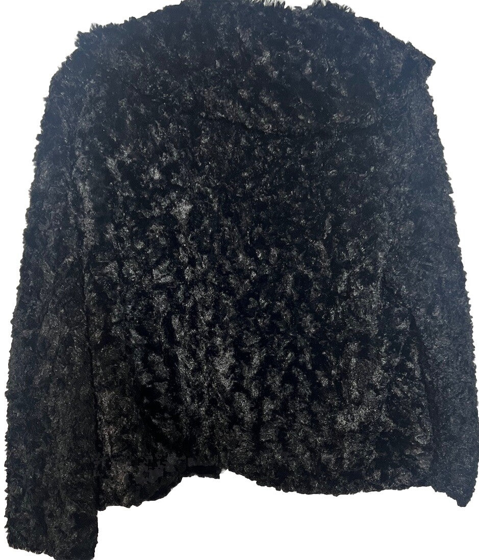 Teddy Bear Black Fleece Faux Fur Jacket Coat Quilt Lining Sz Large American Rag
