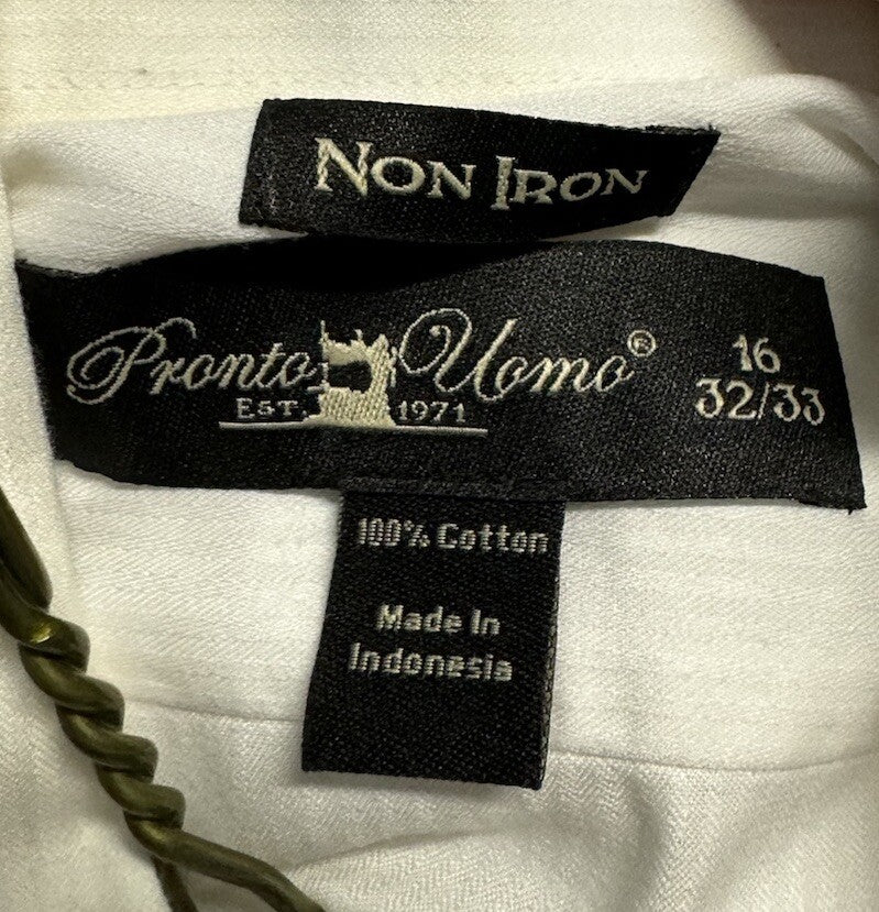 Pronto Uomo Men's Dress Shirt 16 Neck 32/33 Platinum Egyptian Cotton
