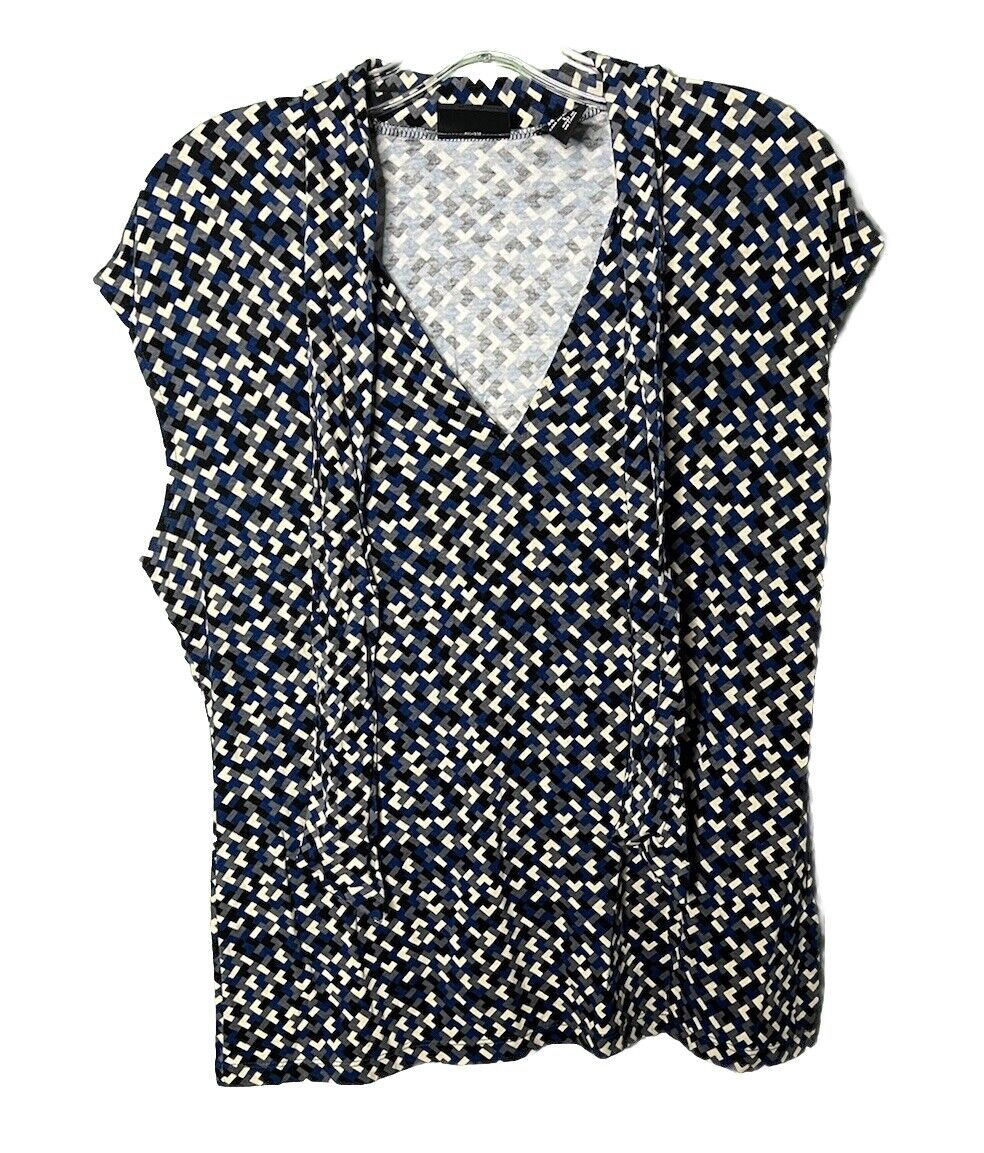 New York & Company Blouse Women's V Neck Short Sleeve Stretch Size Large