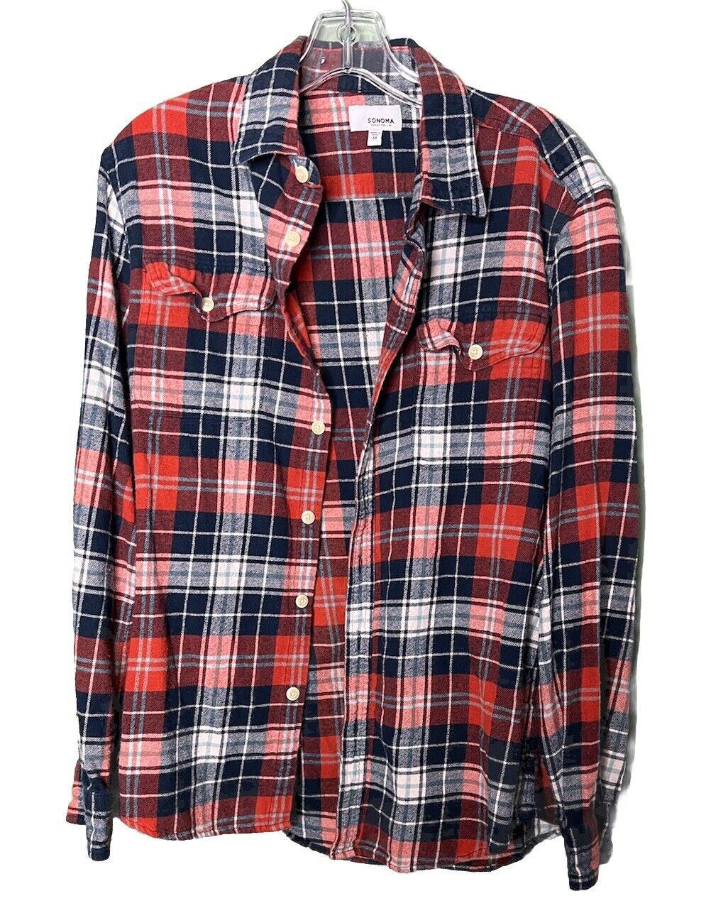 Sonoma Mens Shirt Size Medium Plaid Long Sleeve Button Down