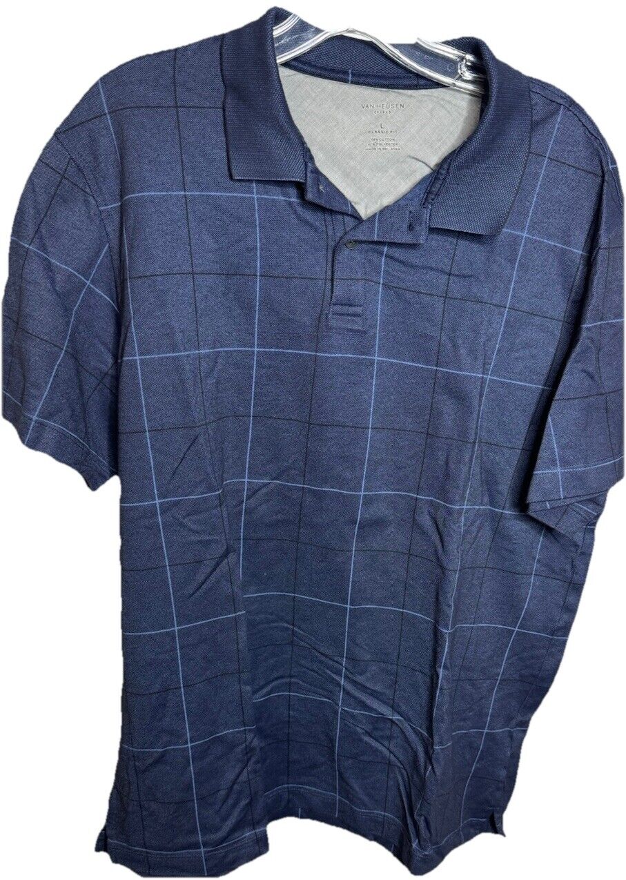 Mens L Blue Van Husen Short Sleeve Polo