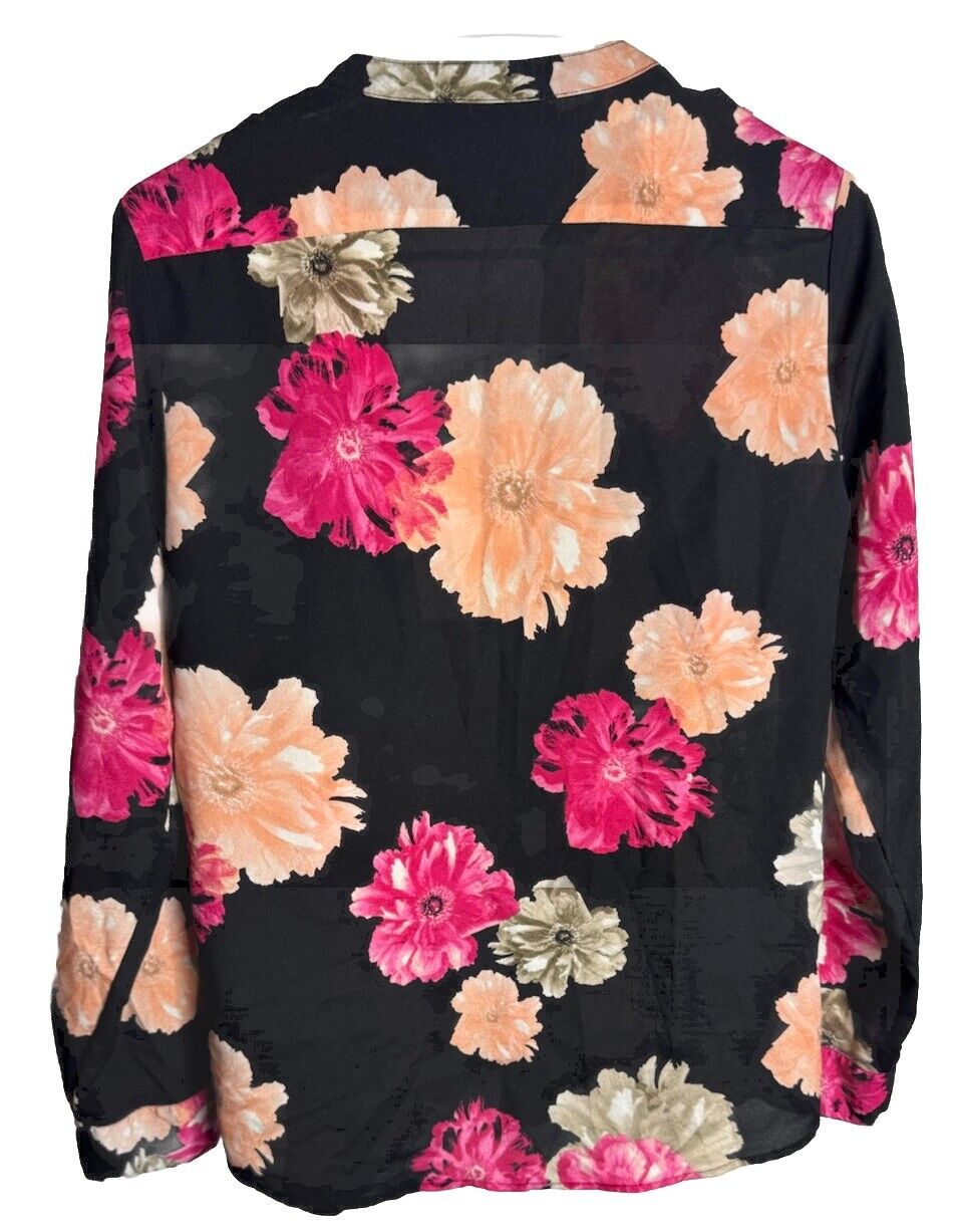 Calvin Klein Women's medium Black Floral Long Sleeve Button Shirt