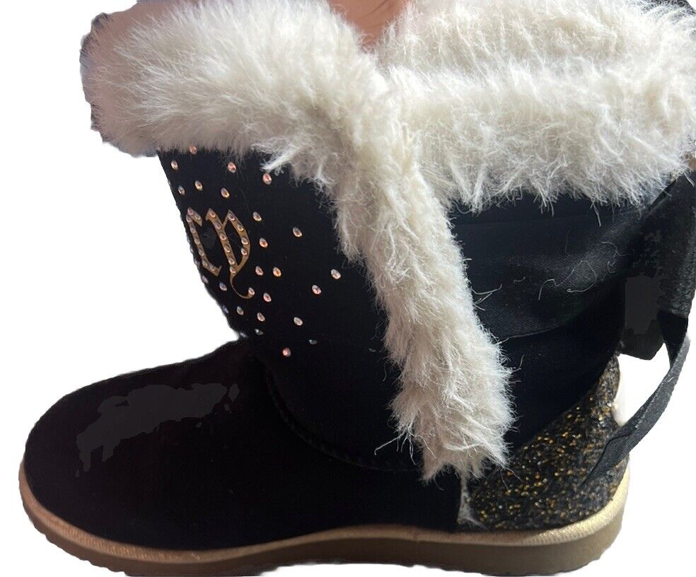 Juicy Couture "Burbank" Cozy Bootie, Black/Gold, Size 1