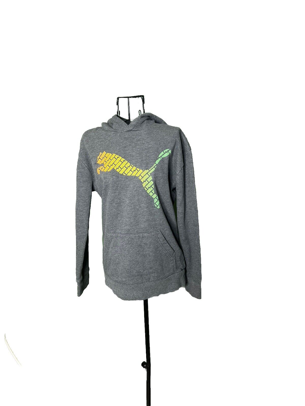 Puma pull over hoodie sweater girls size large 14/16 long sleeve Gray