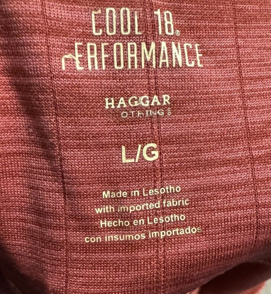 HAGGAR Cool 18 Performance Polo Shirt Men large Coral Short Sleeve Knit