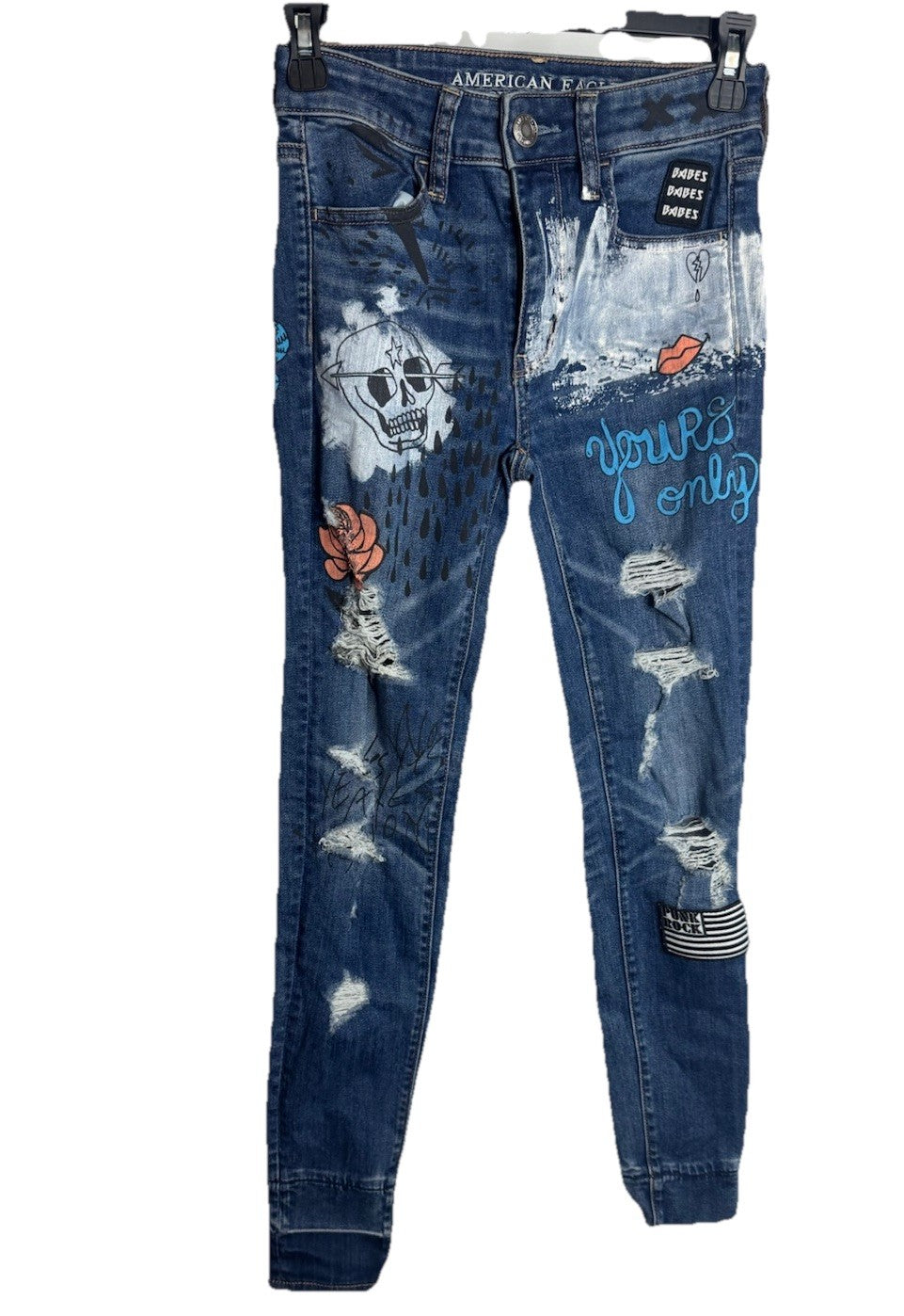 American Eagle Outfitters Jegging Jeans Women's 00 Blue Denim Distressed Cotton