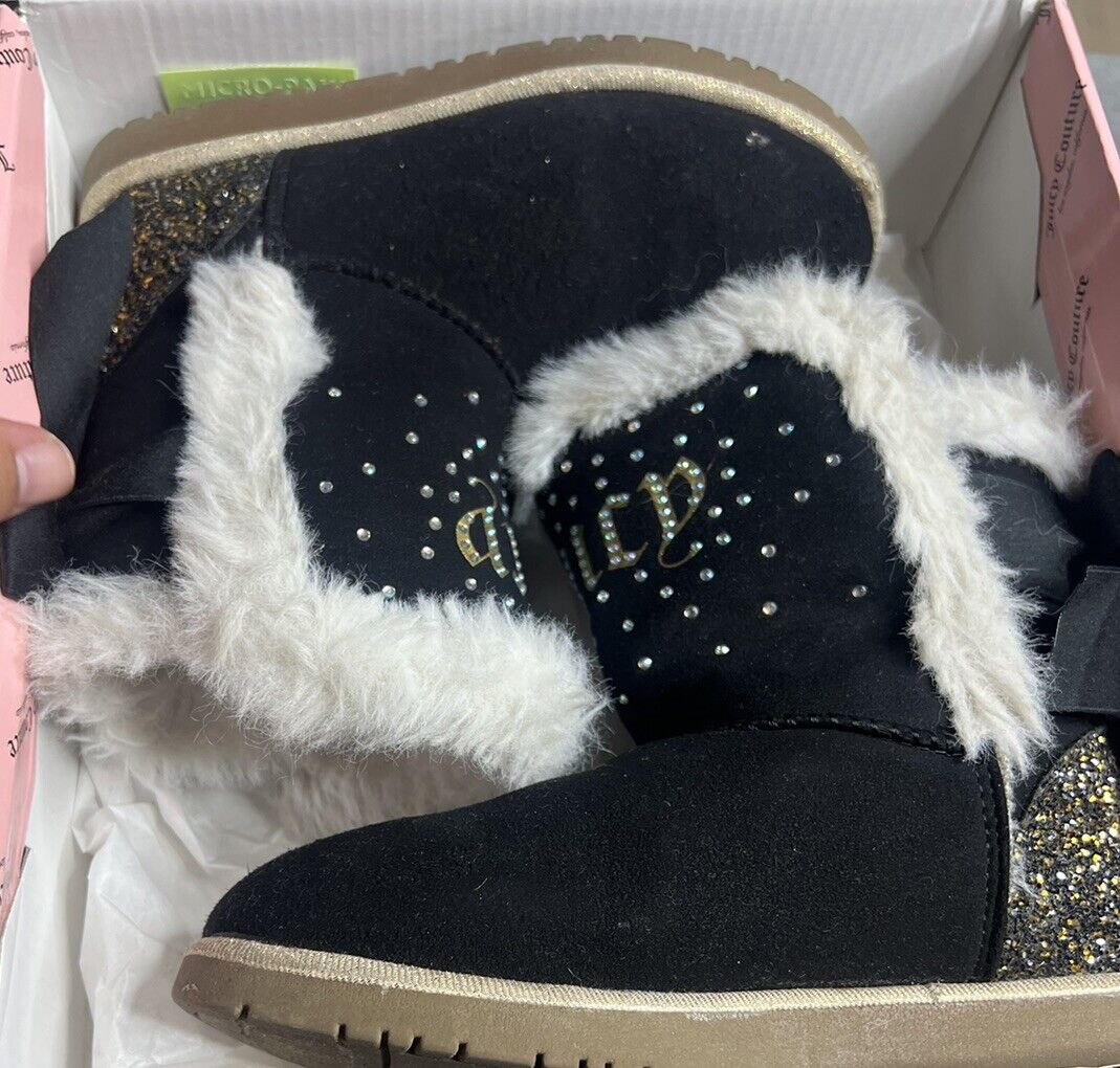 Juicy Couture "Burbank" Cozy Bootie, Black/Gold, Size 1