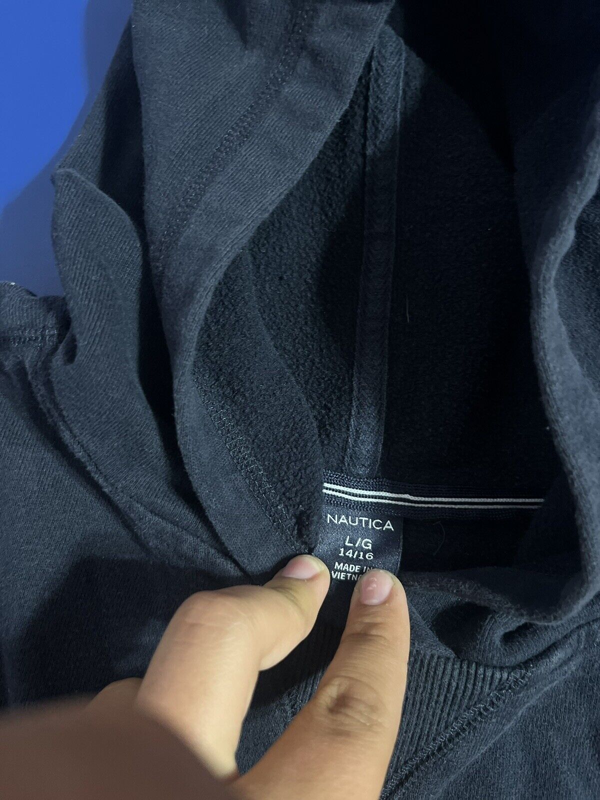 Nautica Hooded Sweatshirt Boys Large 14/16, Black, High Quality, Front Pockets