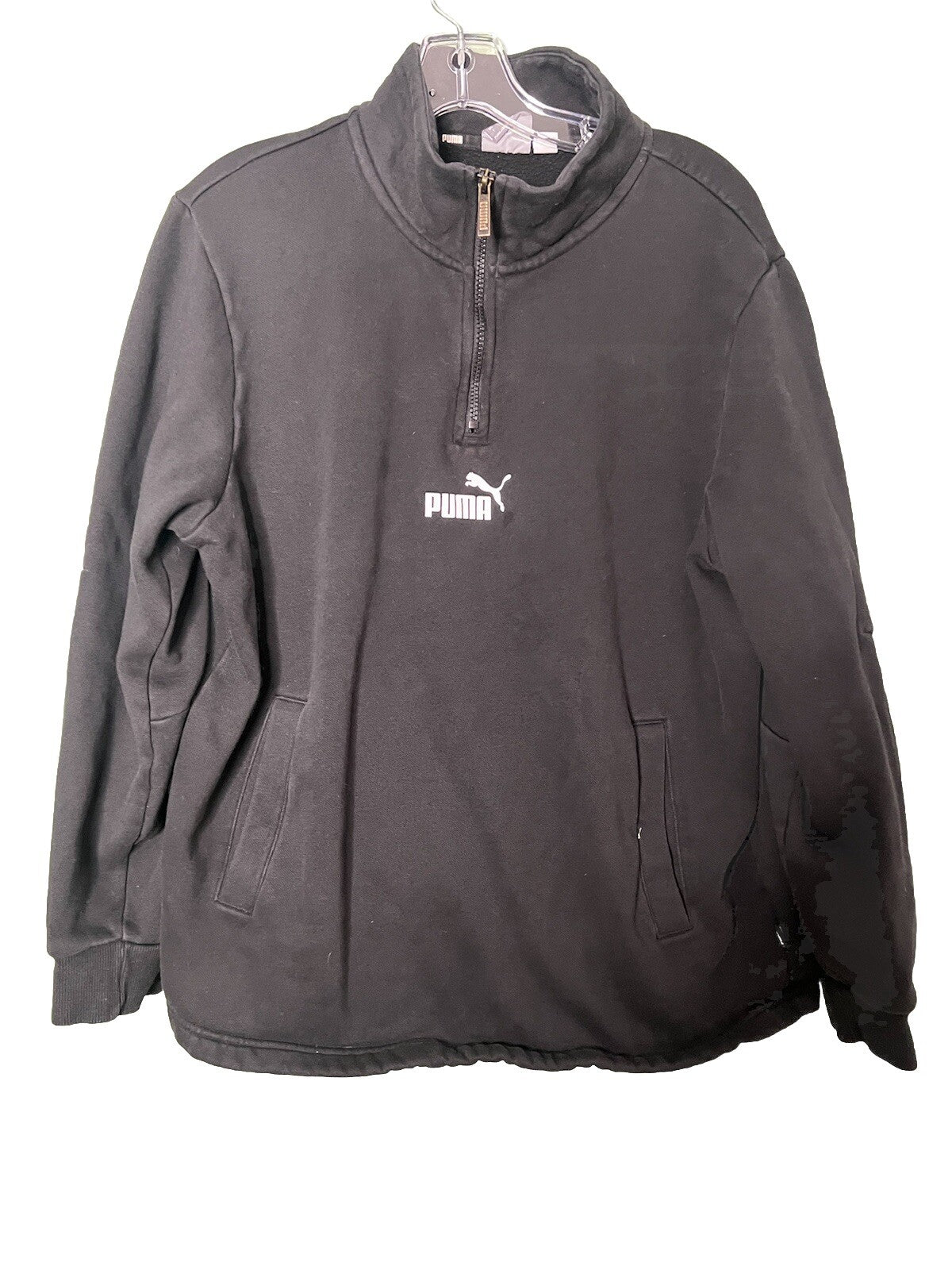 PUMA LOGO Mens Large Active 1/4 Zip Pullover Long Sleeve