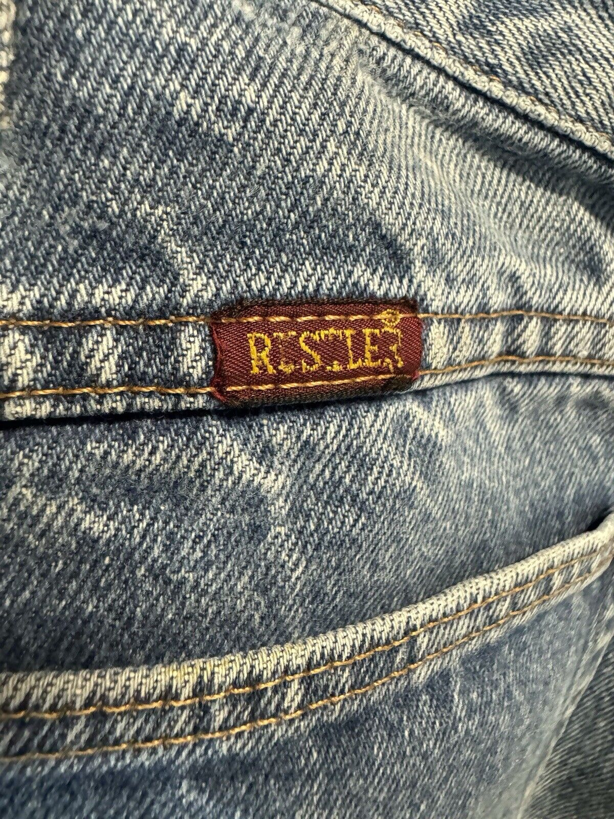 Vintage Rustler Jeans Men 38x32 Dark Blue 100% Work Jeans Beat Up