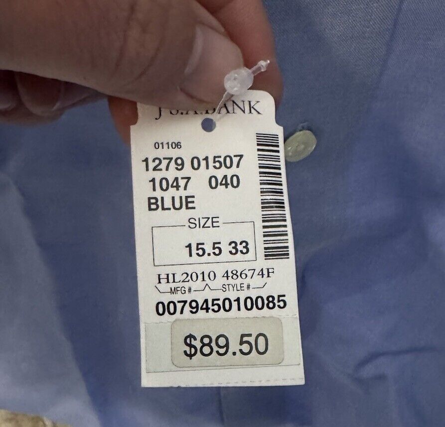 Jos A Bank Traveler Button Up Shirt Mens 15.5 33 Long Sleeve Blue Solid Cotton