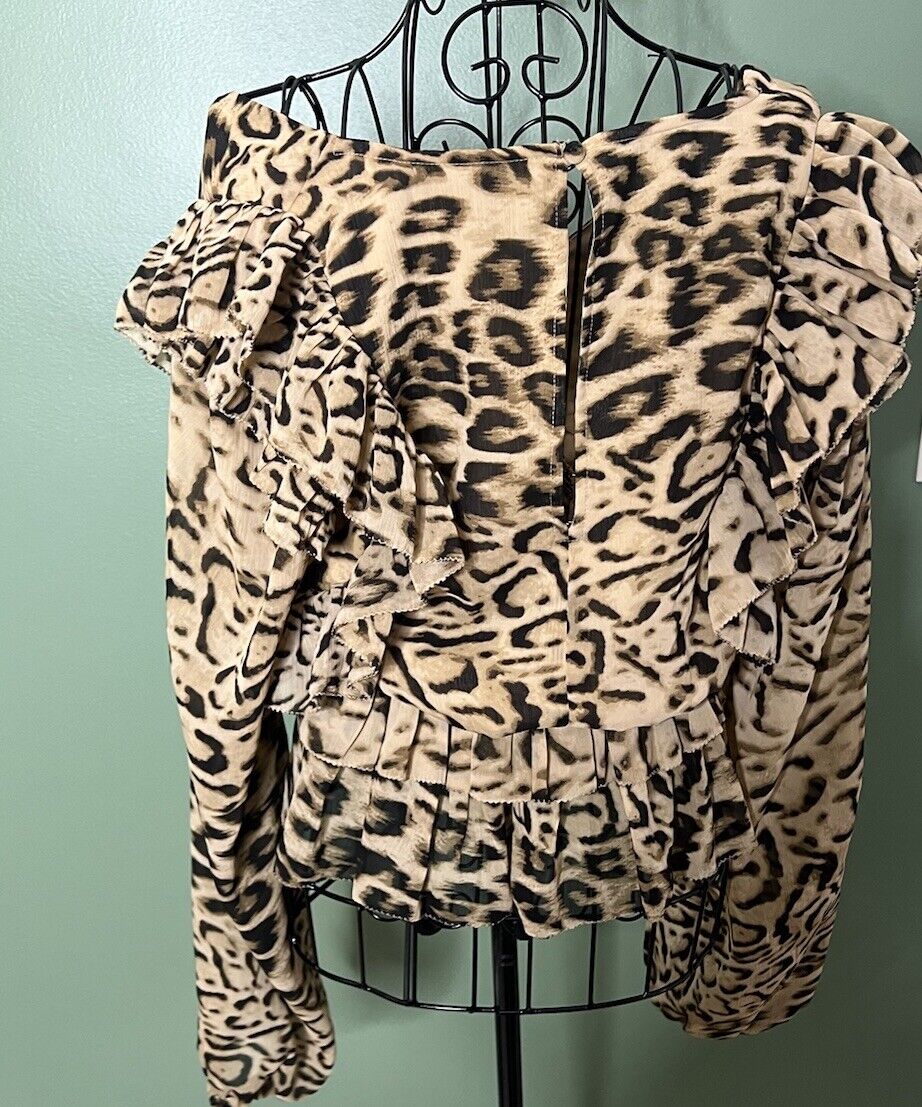 Express Long Sleeve Leopard Print Button Up Blouse Size S Normal Price $64.00