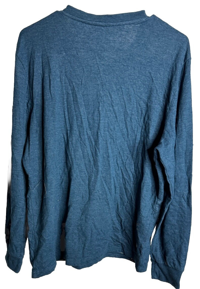 St Johns Bay Shirt Men Large Blue Sueded Henley Knit Outdoor Long Sleeve