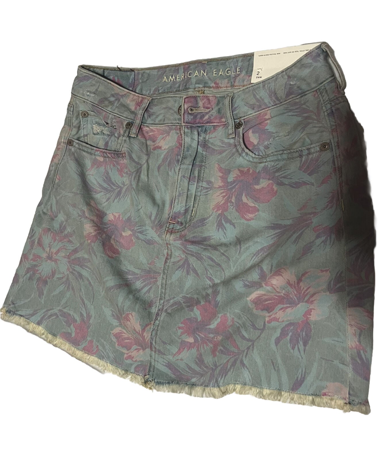 American Eagle Super Hi Rise Festival Mini Skirt Women's Size 2 Denim Floral