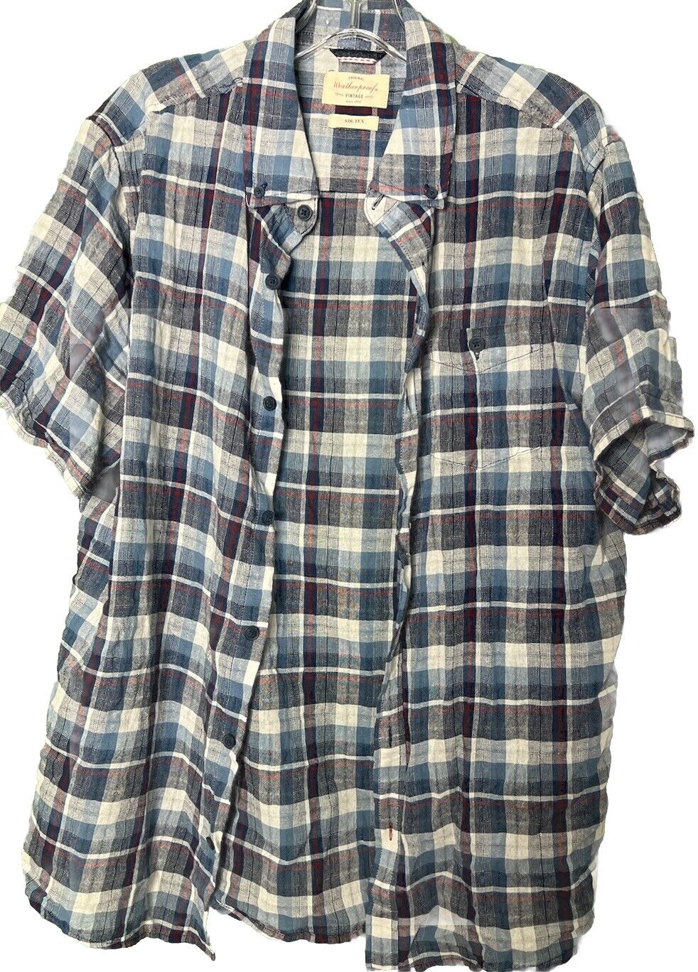 Weatherproof Vintage Mens Short Sleeve Washable Linen Woven Casual Shirt Size M