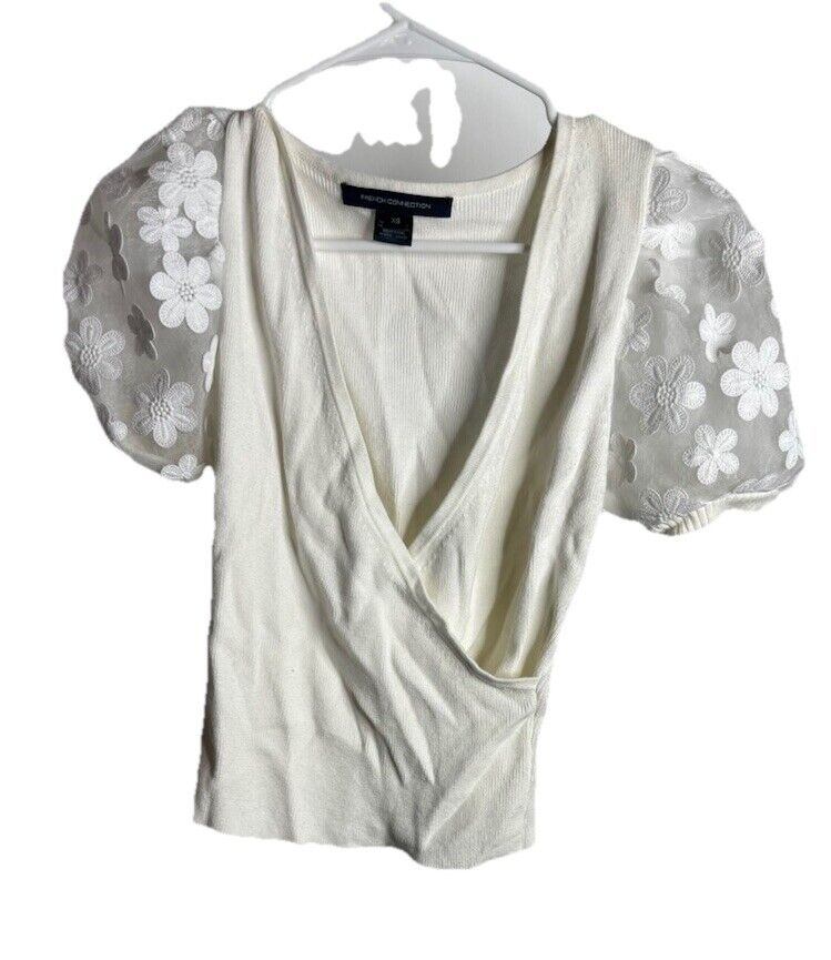 French Connection Women's Size XS Short Balloon Puff Sleeve Blouse